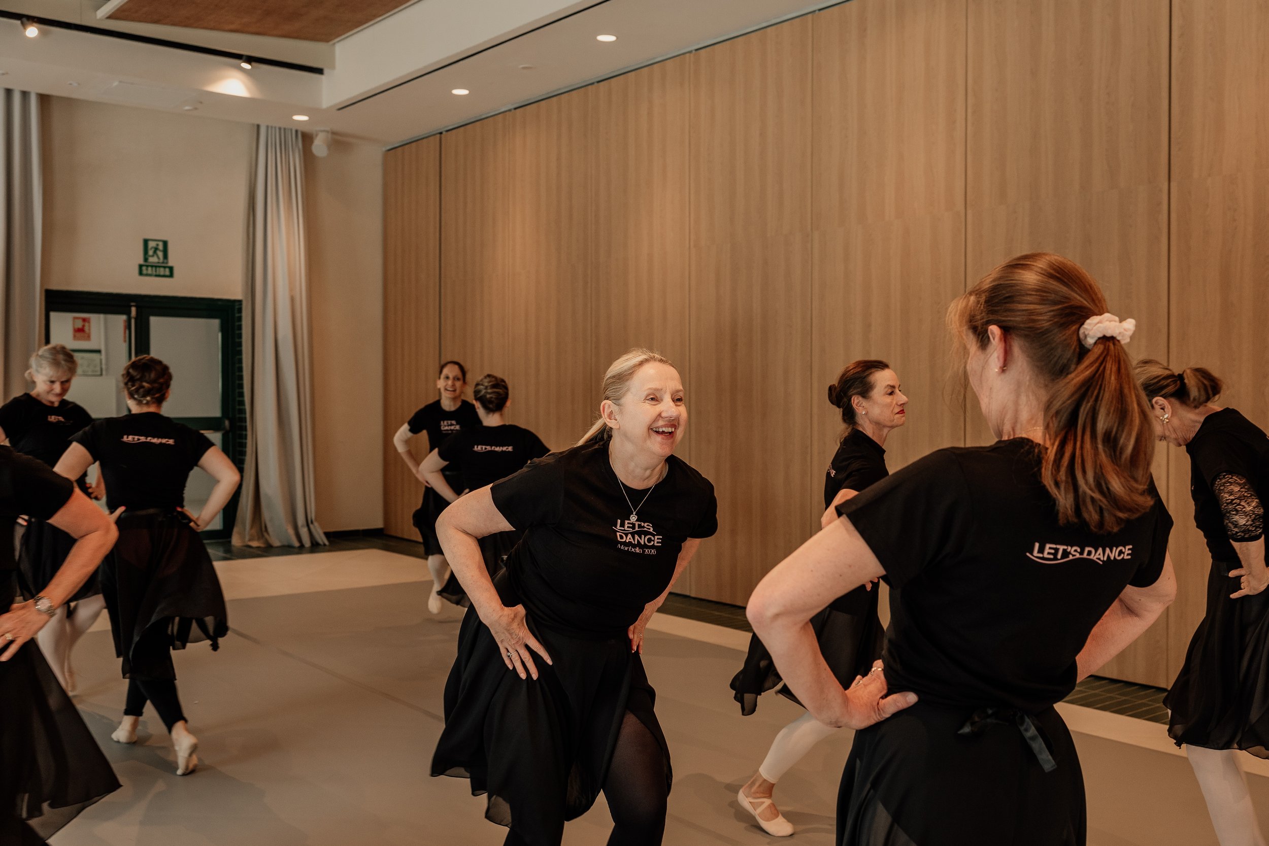 Women practicing choreography in a Spanish dance studio at our retreat.