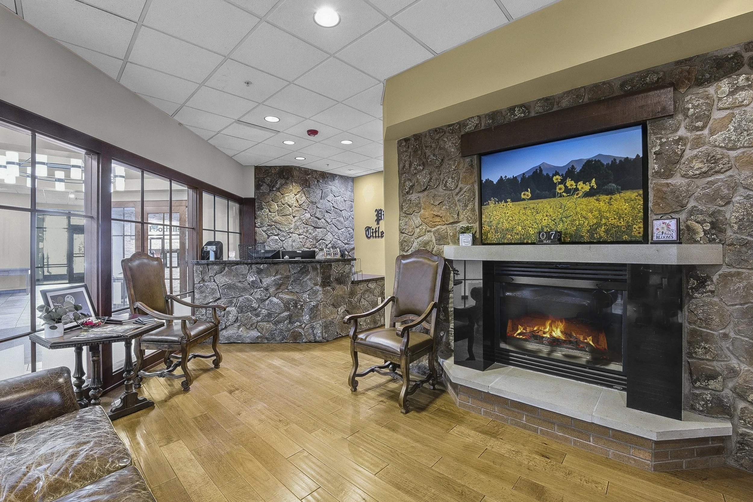 Lobby Area of Suite 125 with gas fireplace