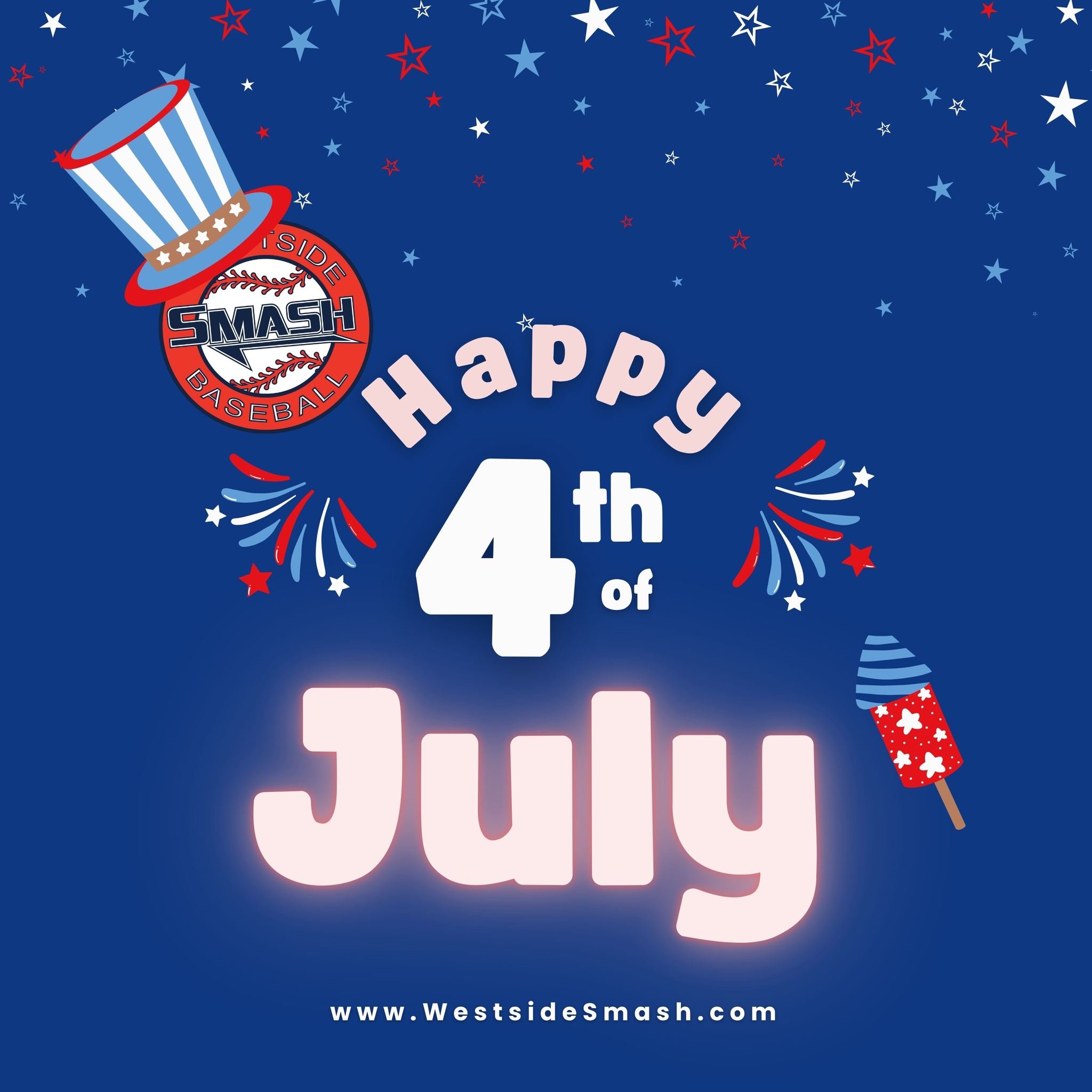 πΊπΈπ₯ Happy 4th of July from the Westside Smash Family! π₯πΊπΈ
Today, we celebrate freedom, family, and the great American pastime—baseball! βΎοΈπ₯ As we gather with loved ones to enjoy fireworks, cookouts, and summer fun, we’re grateful