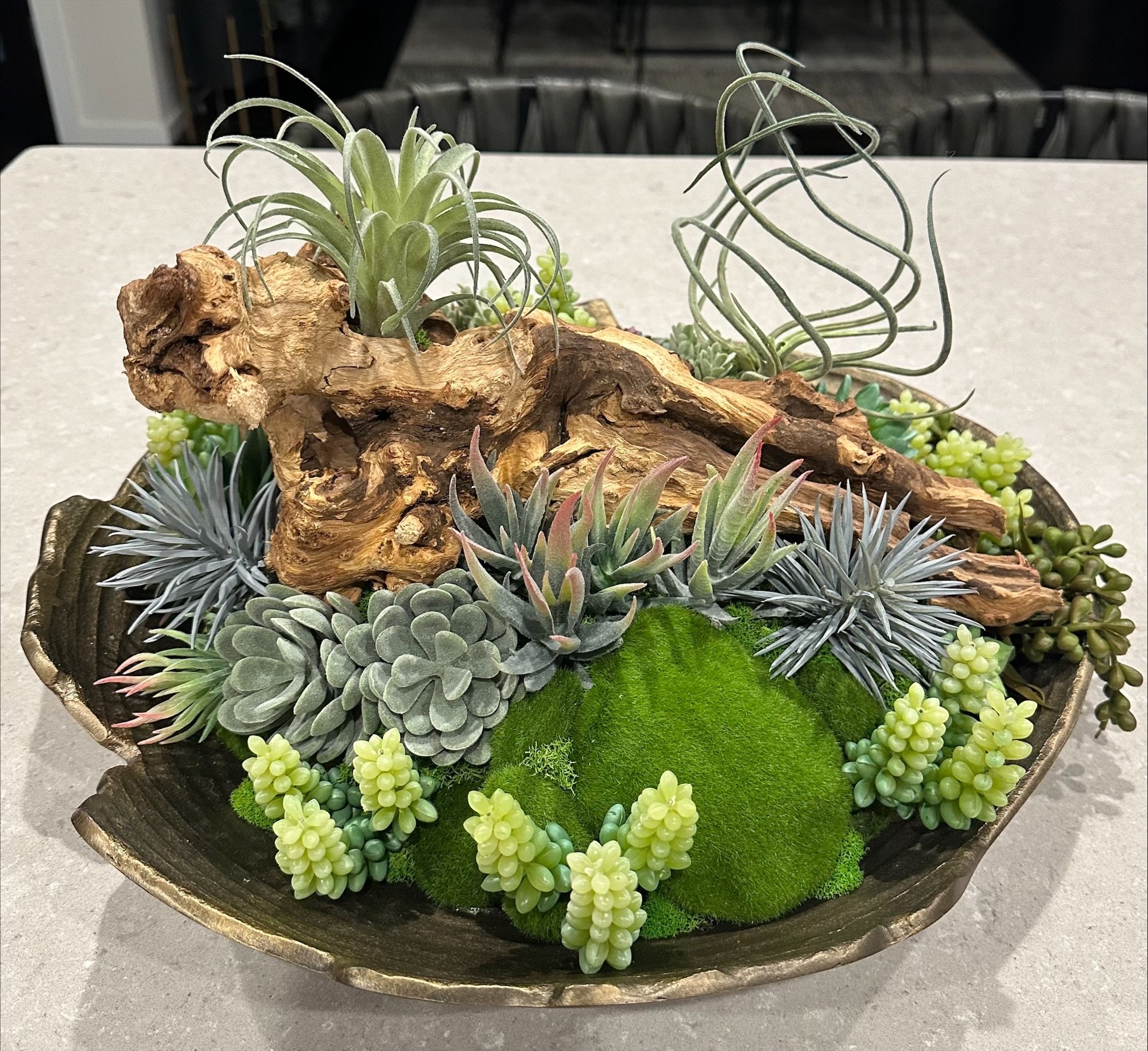 Succulent Design in Gold Circular Metal Vase - Isometric View 3
