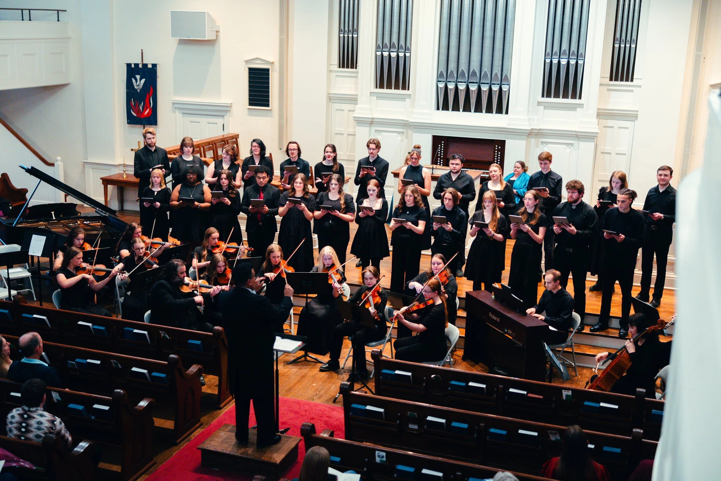 Benjamin conducts the Southern Virginia University Chamber Singers and Camerata Orchestra in their Masterworks Concert at Lexington Presbyterian Church, Lexington VA