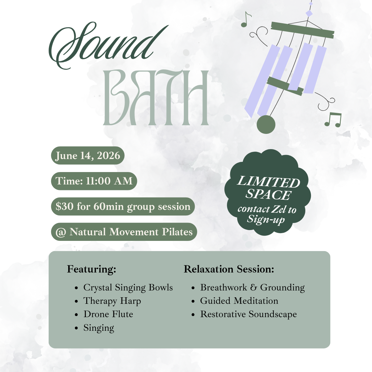 11 am Sound Bath at Natural Movement Pilates