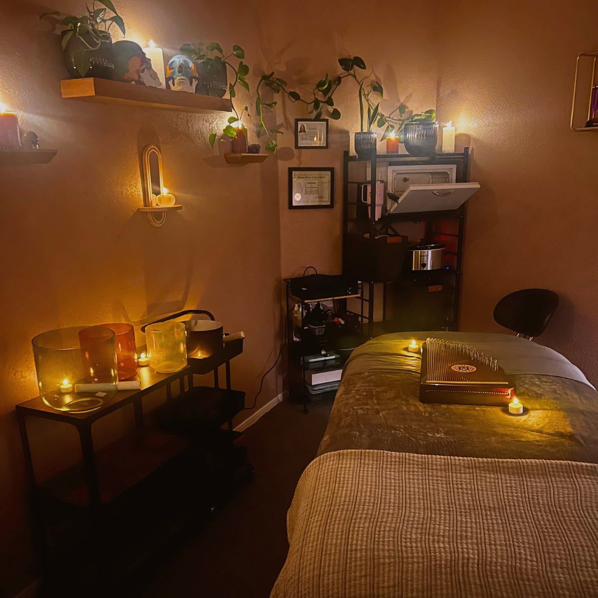 Calm treatment room at Harmonize Inward with soft lighting and a welcoming atmosphere.