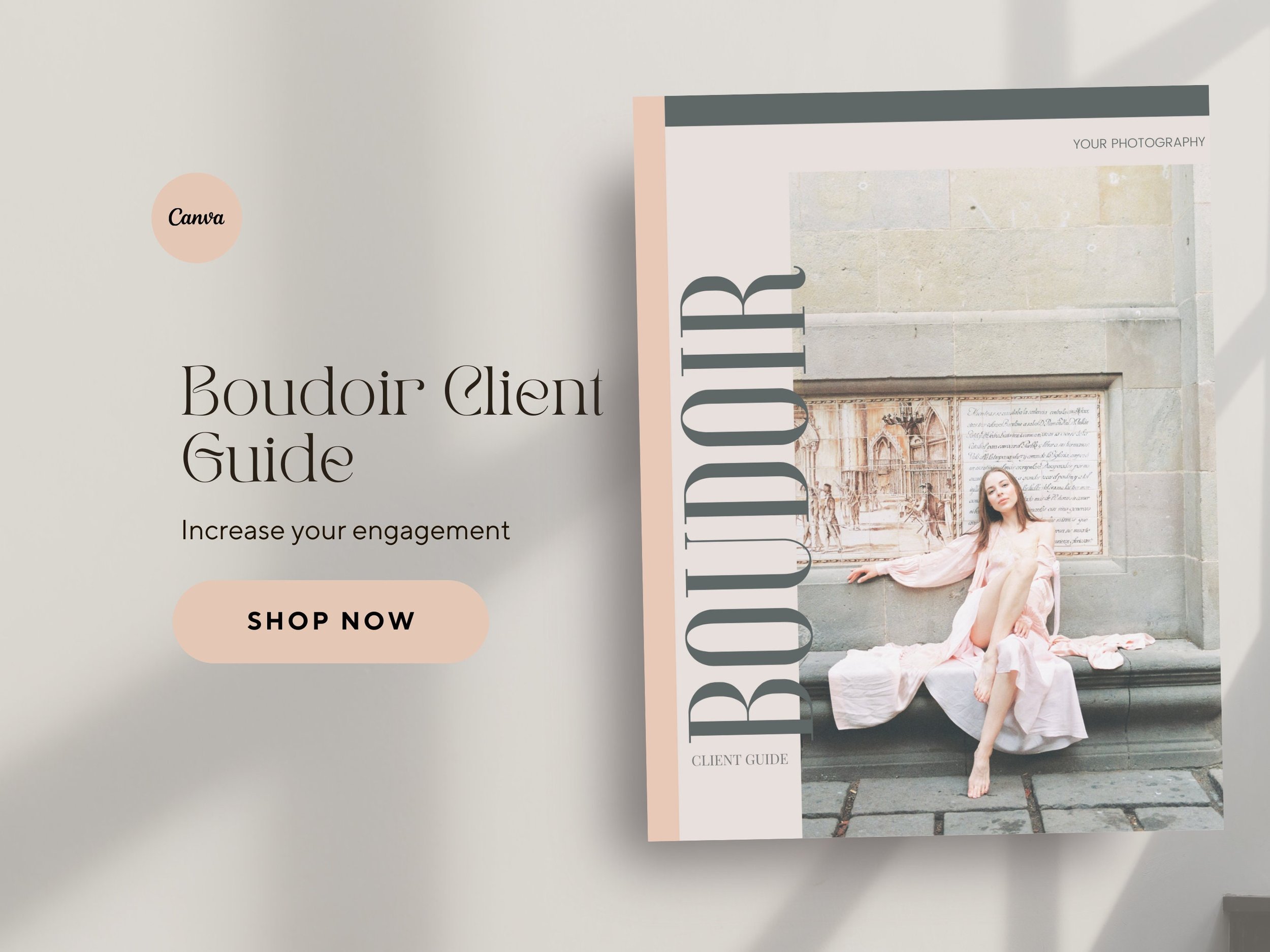 Boudoir Photography new client guide, welcome guide book, boudoir photographer, canva template, romantic boudoir