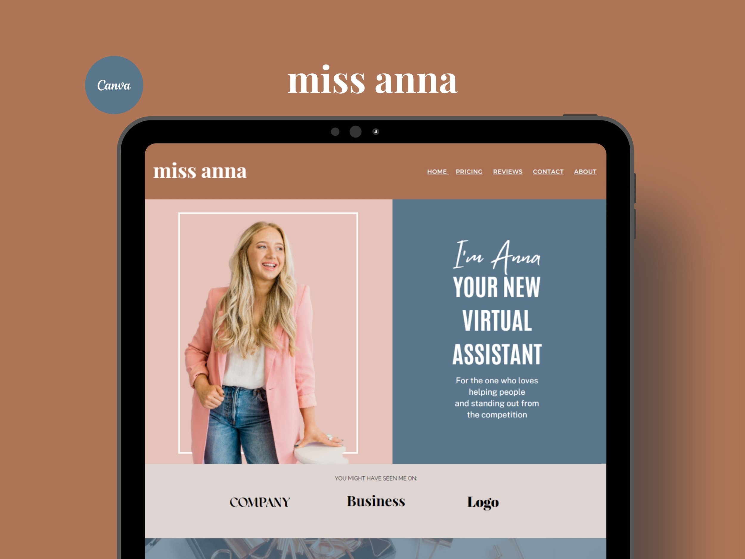 Virtual Assistant Website Template, Content Creative, Website Design Squarespace, Canva free