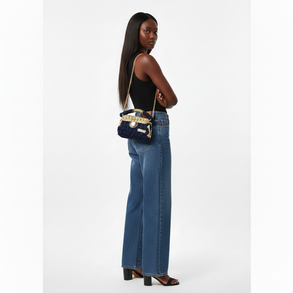 Amberly | Midnight Navy Blue and Gold | Crossbody Bag