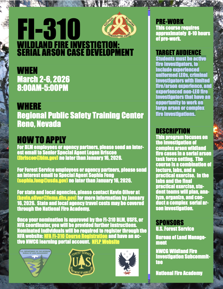 FI310 Wildland Fire Investigation Training