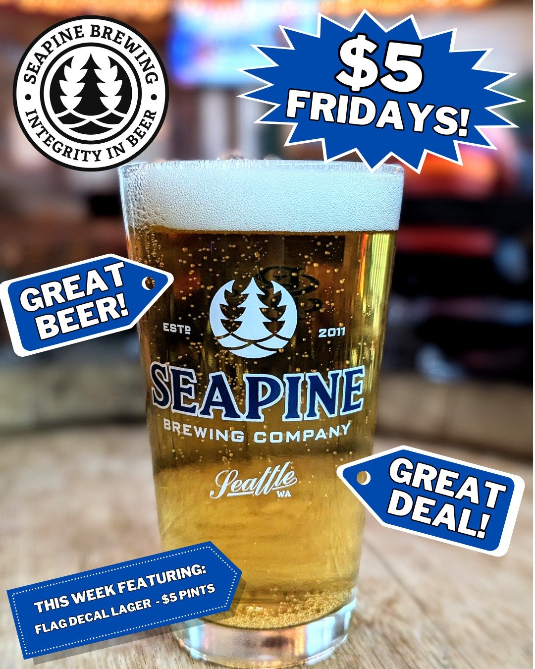 TGIF! We're serving up $5 pints of Flag Decal lager all day!