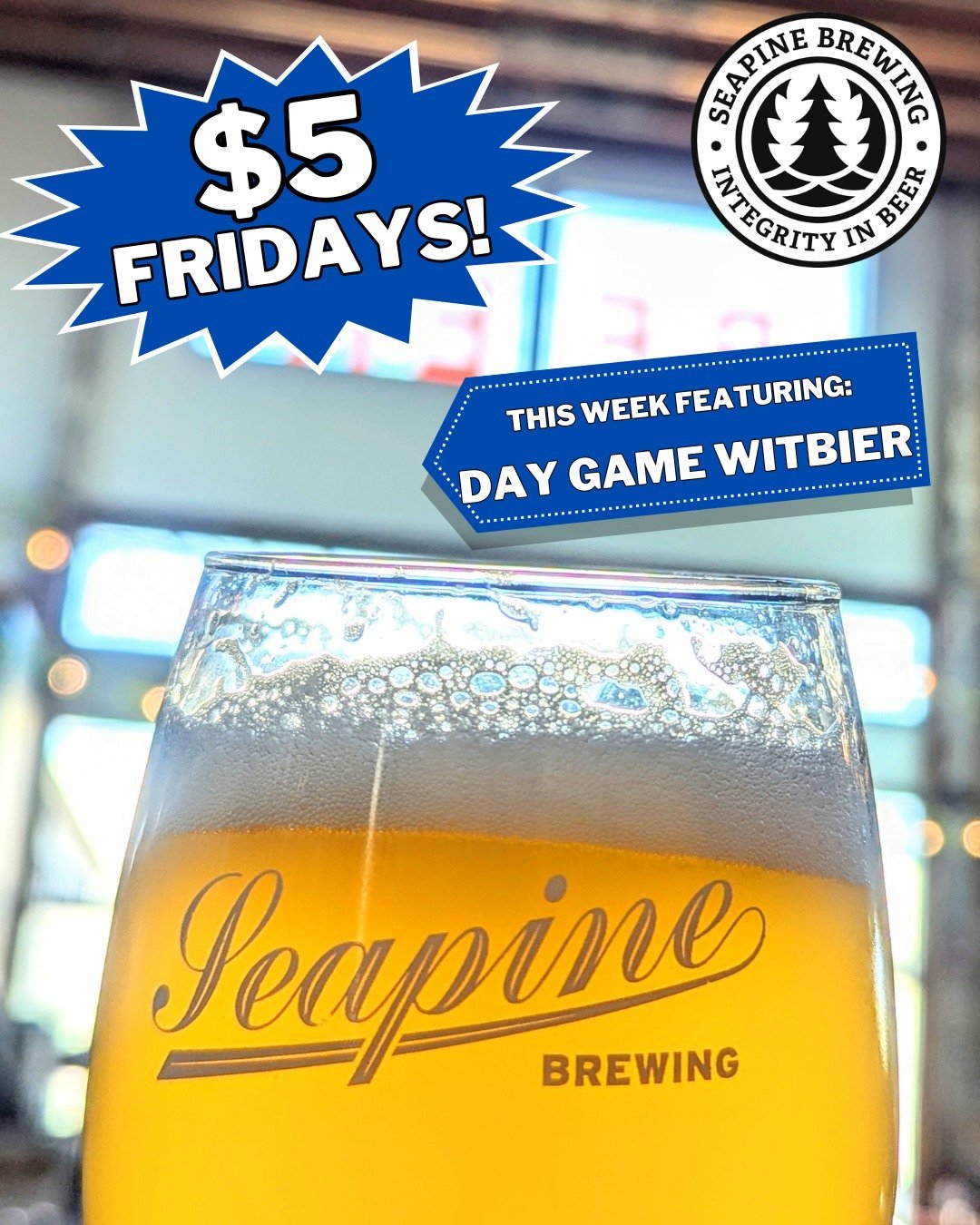 TGIF! We're pouring $5 pints of witbier at the taproom all day! 🍻