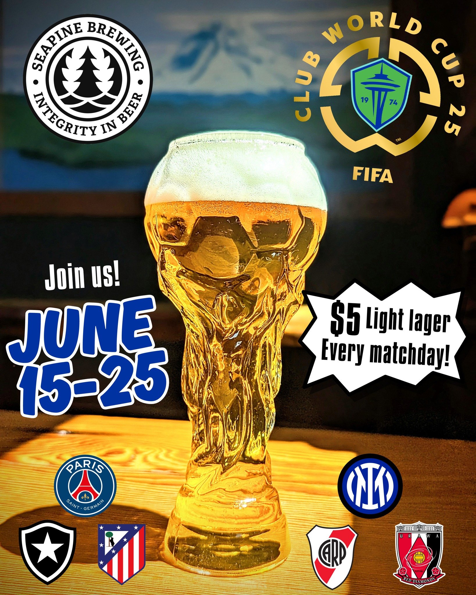 The global game in Seattle! ⚽ Make Seapine your 🍺 gameplan on Club World Cup matchdays! #ebfg #soundersfc #soundersmatchday #clubworldcup #seattle #sounders