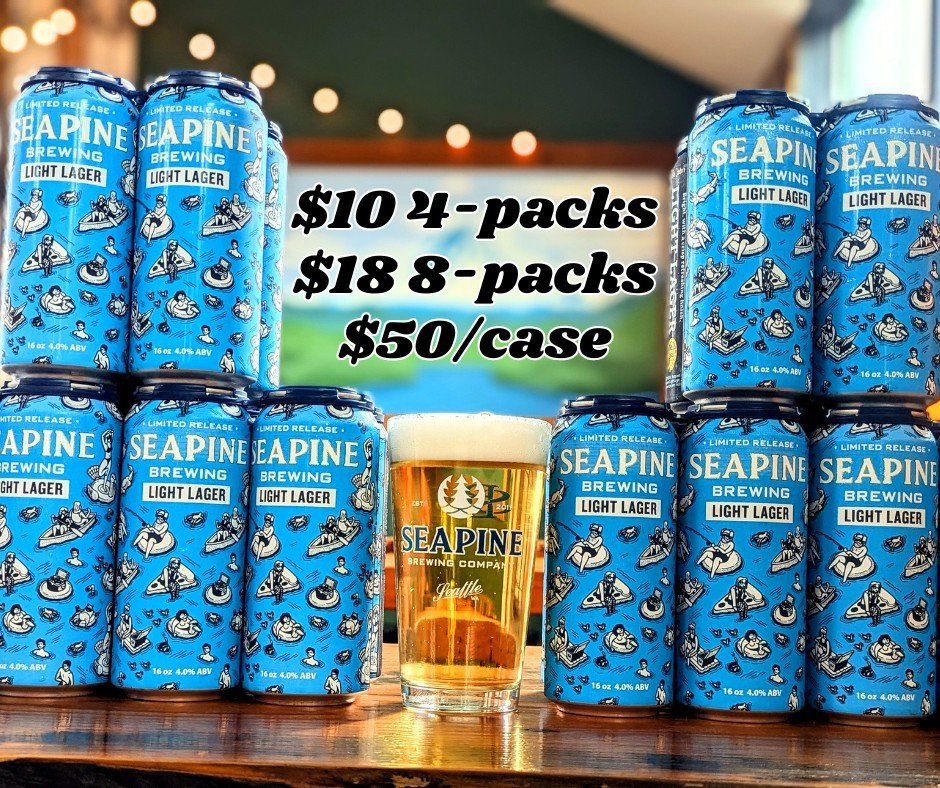 🚨4th of July weekend Light Lager sale! 🚨(July 3-6)
🍺$10 - 4-packs, $18 8-pack, $50/case!
Plus $5 pints all weekend! 🍻 Open 11-6 on July 4th!
#seattlebeer #craftbeer #seapinebrewing #seattle
