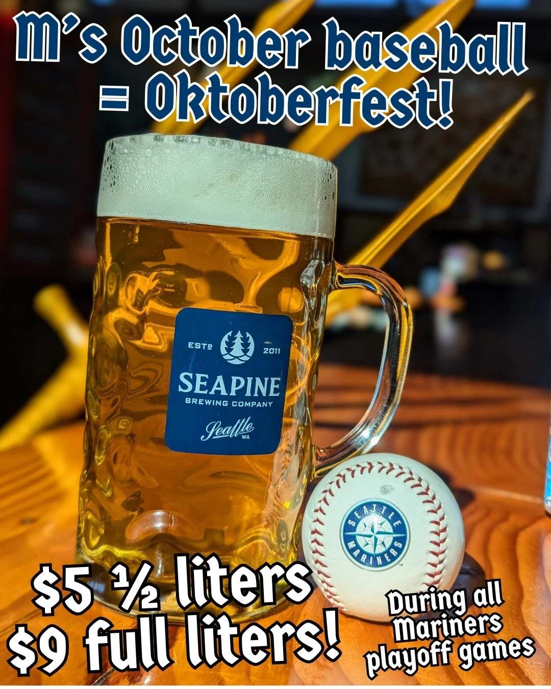 As long as the Mariners keep playing in 2025 we're pouring $5 steins of Oktoberfest lager during every game: might as well drink the whole f***ing tank! Come watch at the taproom! 🍻⚾🔱#seapinebrewing #seattlebeer #seattlebrewery #seattle #mariners #