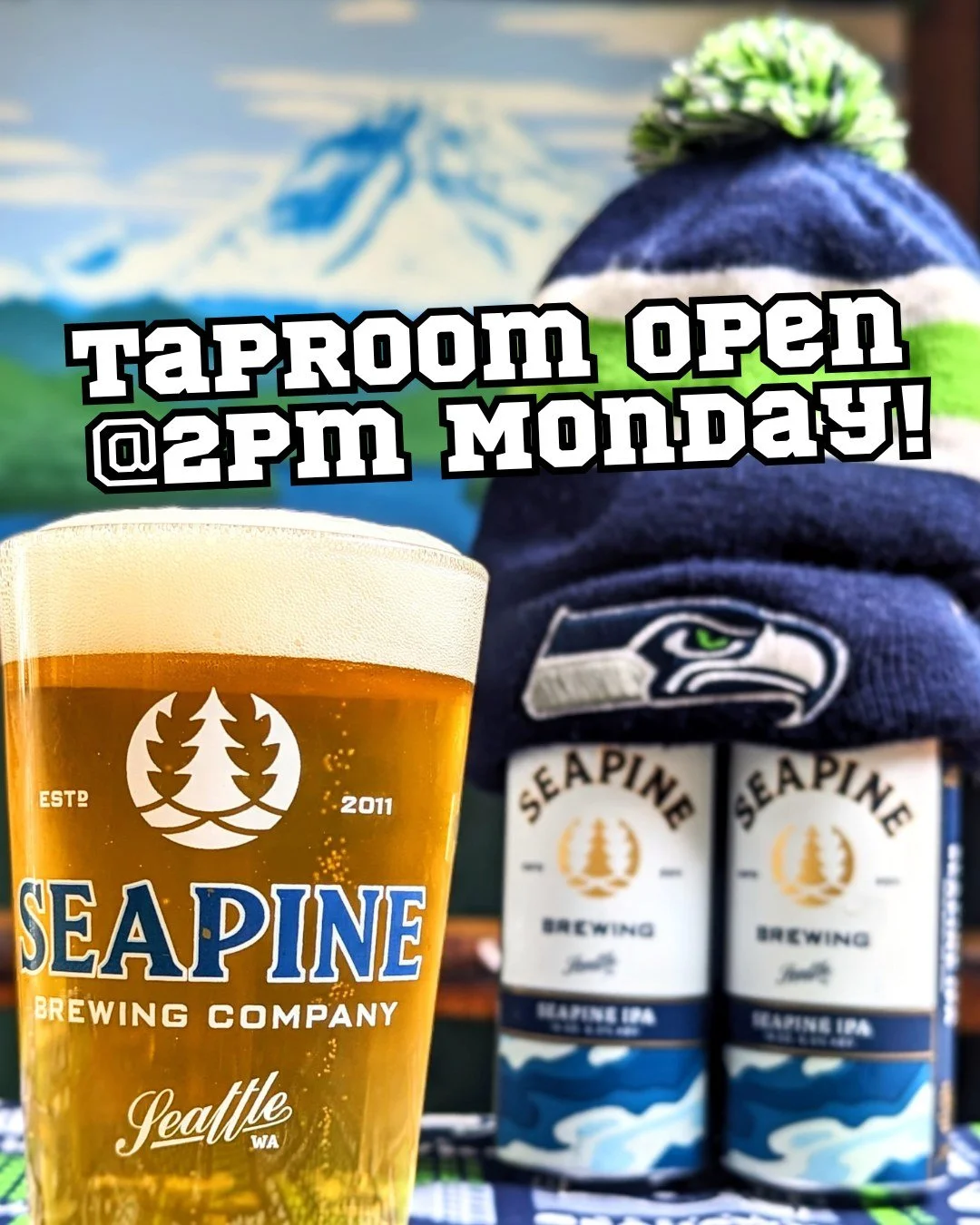 Taproom open @ 2pm Monday ahead of the Seahawks in MNF! Join us on your way to the game! 🏈🍺#seahawks #seattleseahawks #seahawksnation #seattle #seattlecraftbeer #seattlebeer #mondaynightfootball