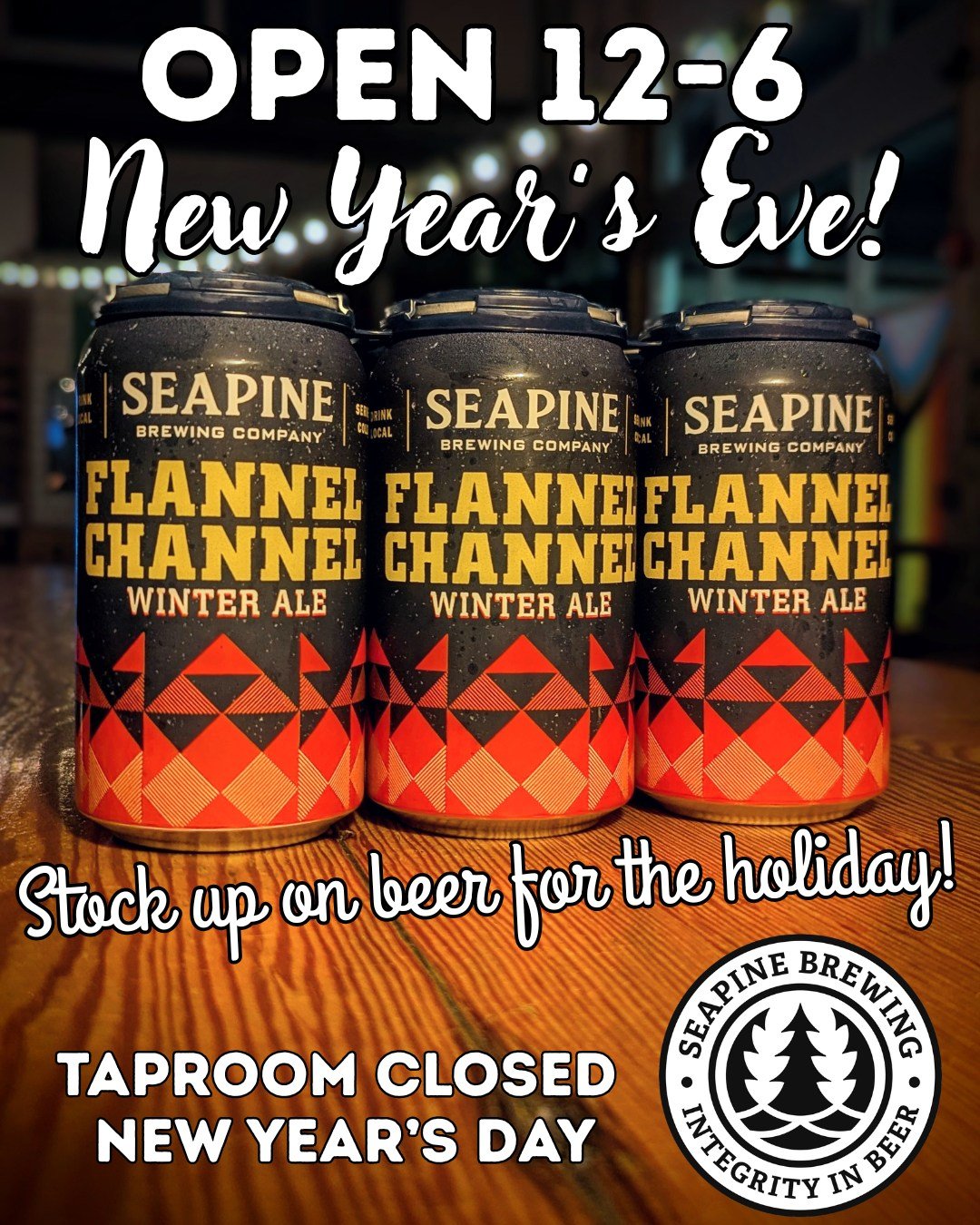 Taproom is open 12-6 today for New Year's Eve! 🎉🍻
Get your party beers this afternoon! Closed on New Year's Day.