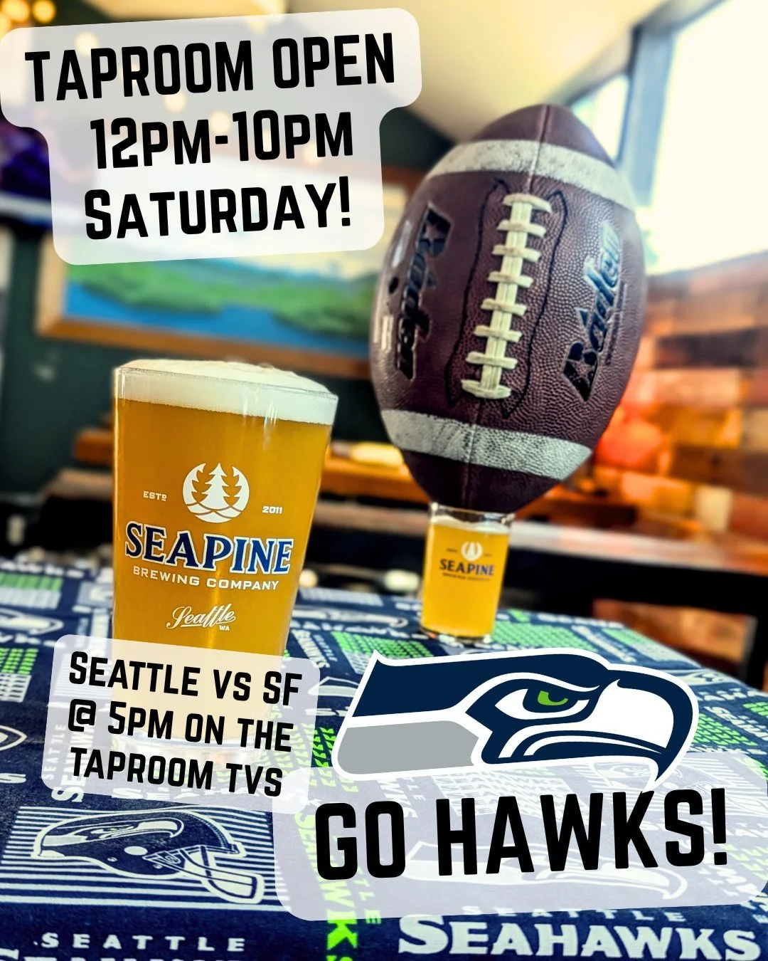 NFL playoffs come to Seattle on Saturday! And we're fully stocked up on beer for everyone going to the game! Taproom open 12-10pm: we'll have the game on the tvs &amp; we're pouring $5 steins of light lager all day! Let's go Hawks! 🏈🍻🎉
#seattle #s