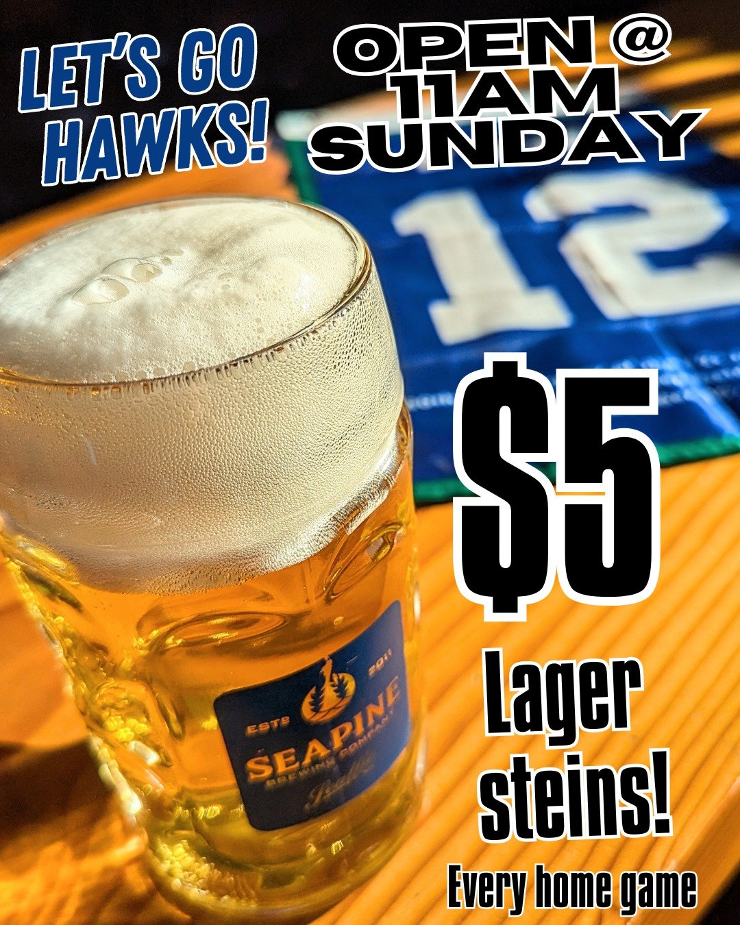 Open 11-8 today, pouring $5 lager steins all day!
Game will be on with sound in the taproom. Let's go Hawks!
#seahawks #seattleseahawks #seattle #seattlesports #seattlebrewery #seattlecraftbeer
