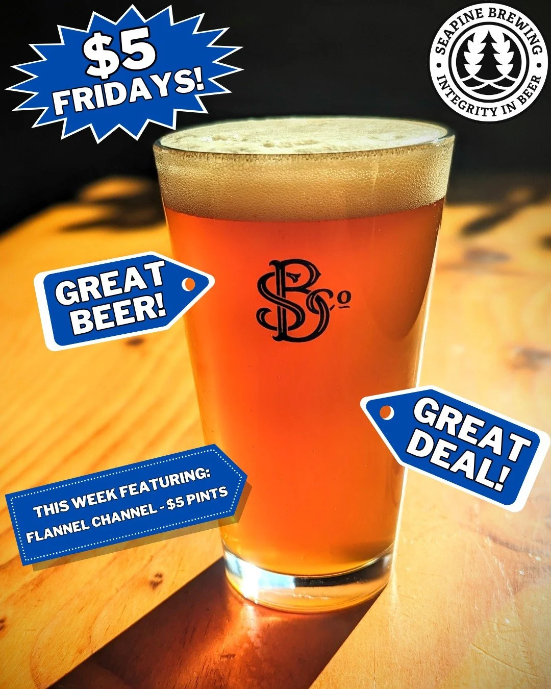 TGIF! Celebrate the weekend at Seapine! We're pouring $5 Flannel Channel winter ale pints today! 🍻