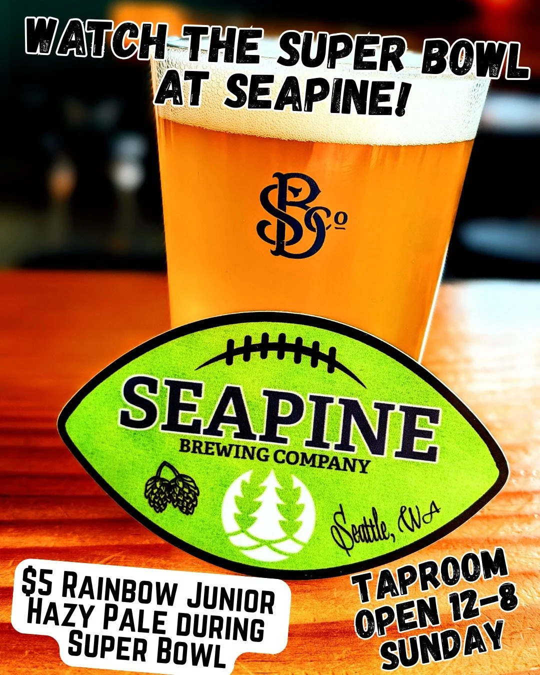 Ready for the Super Bowl? 🍺🏈 $12 4-packs of Pilsner, Lager all weekend and we'll be pouring $5 pints of Rainbow Junior hazy pale at the taproom during the game! Let's Go Hawks!
#seahawks #seattle #seattlebeer #seahawksnation