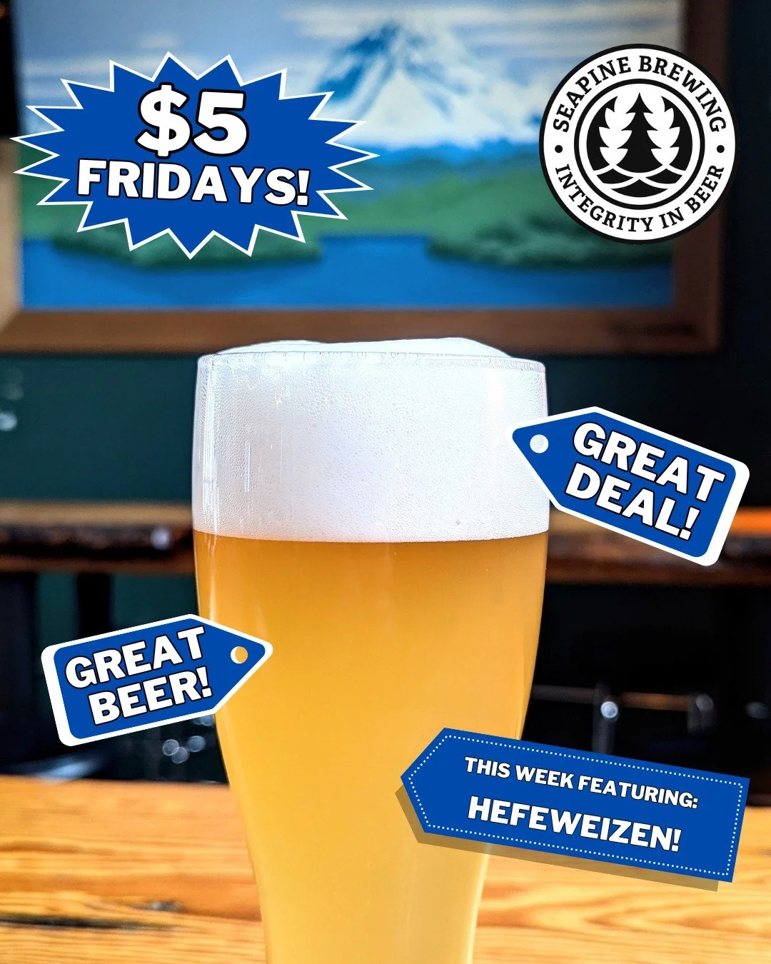 TGIF! Celebrate the weekend! 🎉We're pouring $5 Hefeweizen pints all day! 🍻