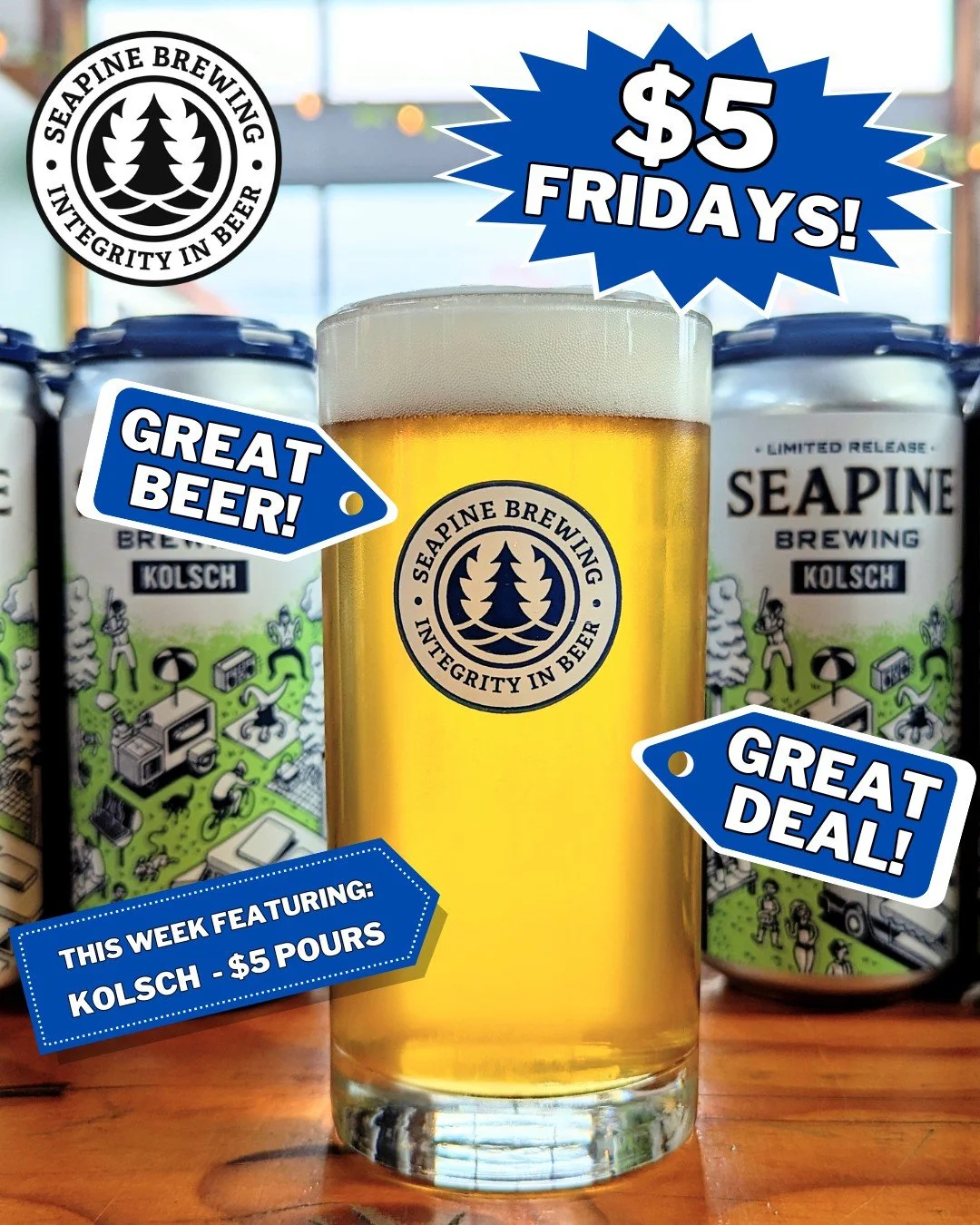 TGIF! We're pouring $5 Kolsch all day! Taproom open 12-10 today.