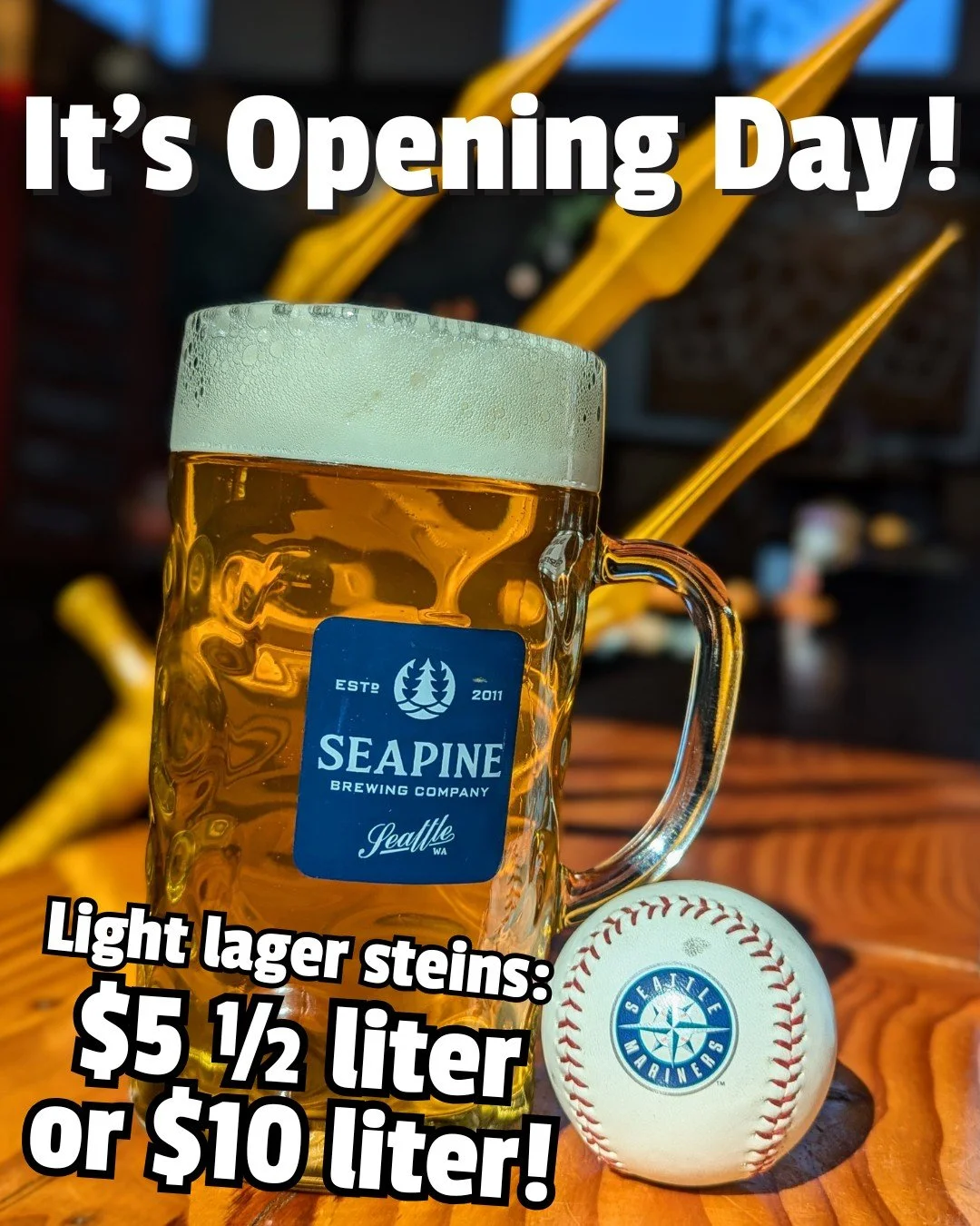 It's Opening Day! 🔱 We're serving $5 steins of light lager all day, and have our brand new Day Game Golden Ale (4.5%) on tap! Opening at noon: Stop in before the game for a couple beers!
#letsgoms #tridentsup #mariners #seattlemariners #seattle #sea