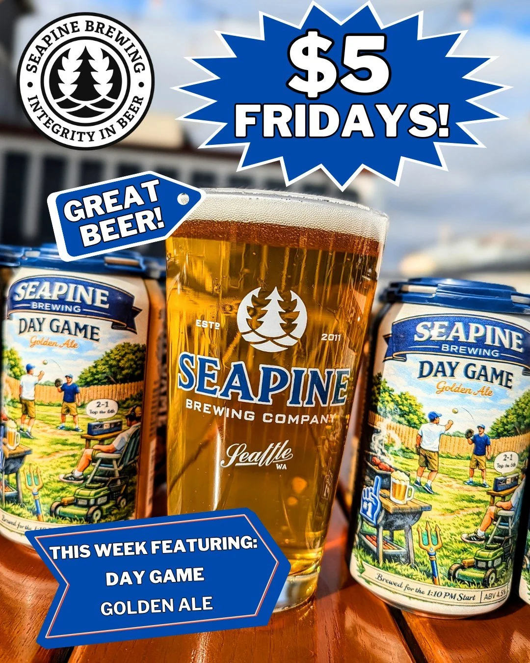 TGIF! $5 pints of Day Game Golden Ale! 🍻Taproom open 12-10pm.