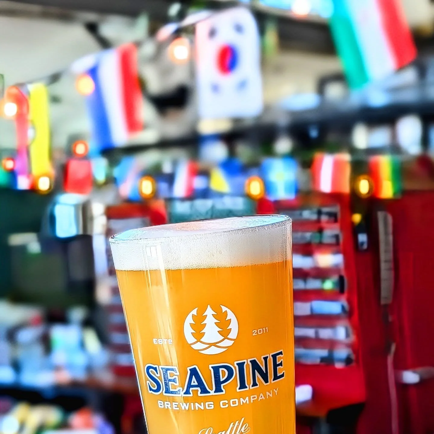Welcoming the World to Seattle this summer!
Tracksuit Manager IPA (6.2%) is brewed with Krush, Cashmere &amp; Strata hops for a tropical IPA balanced with light herbaceous notes of bitterness. Enjoy a pint during this summer of soccer at Seapine! ⚽ ?