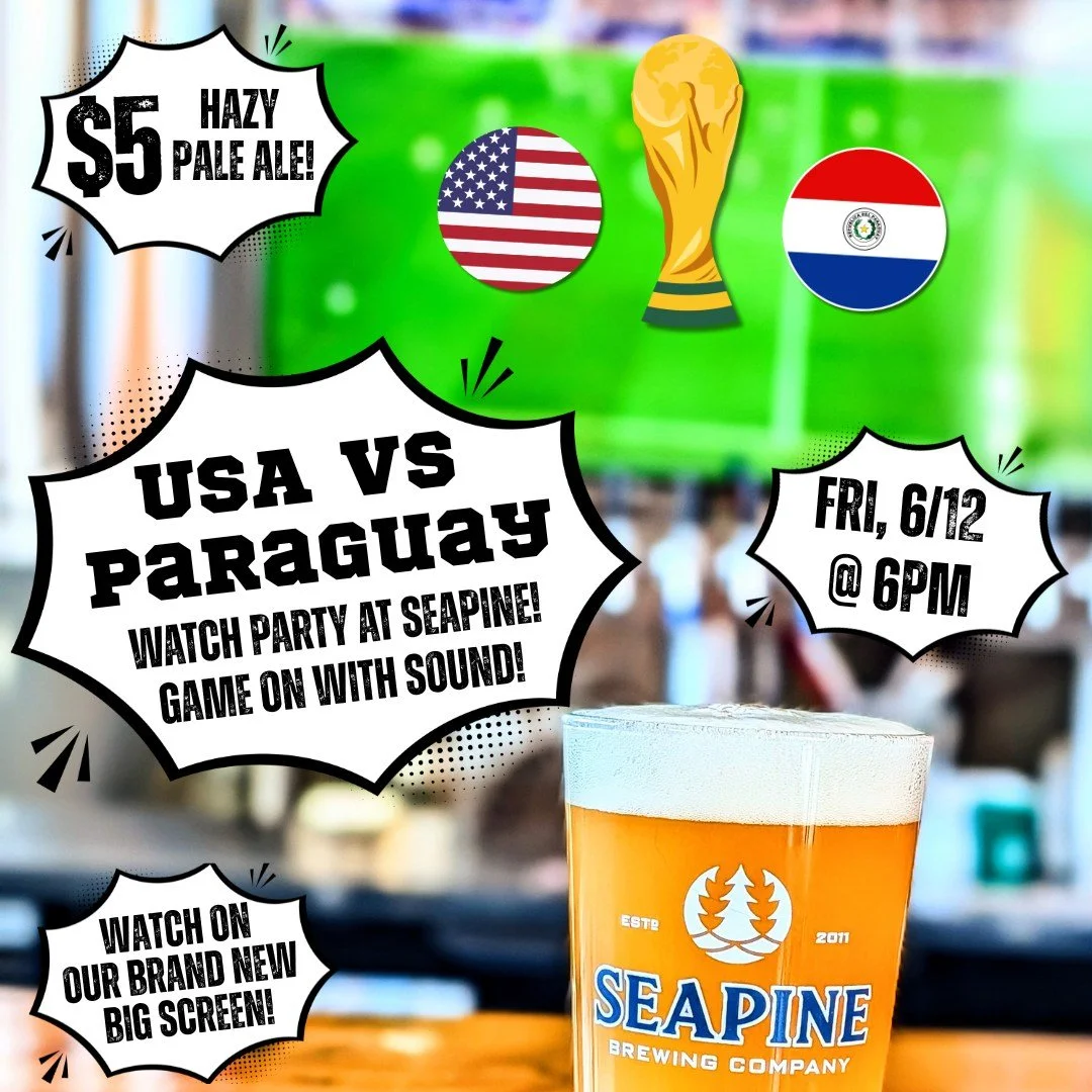 USA plays its first match of the tournament at 6pm on Friday:
Watch the game at Seapine!
We'll have the game on our new big screen with surround sound and $5 pints of rainbow junior hazy pale ale! 🍻⚽
#worldcup2026 #seattlesports #seattle #usmnt