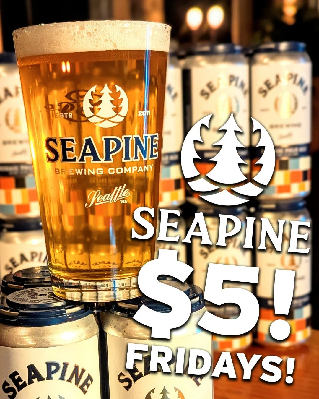TGIF! Celebrate the start of your weekend at Seapine! 
$5 pints of Mosaic Pale all day! 🍻