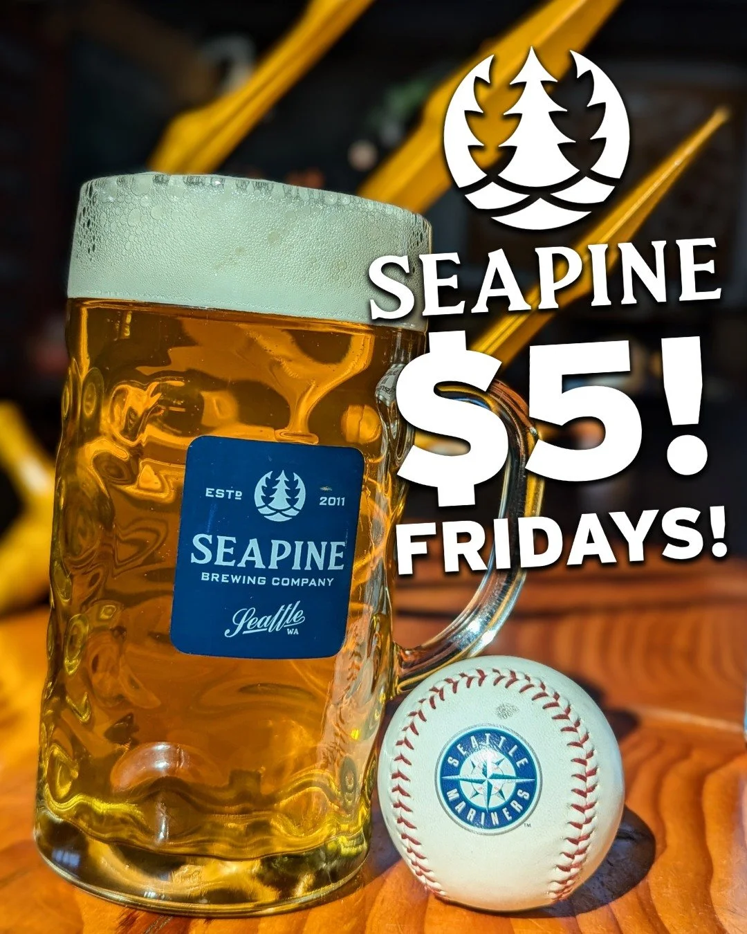 $5 light lager all day! Start your weekend vibes off right at Seapine!
