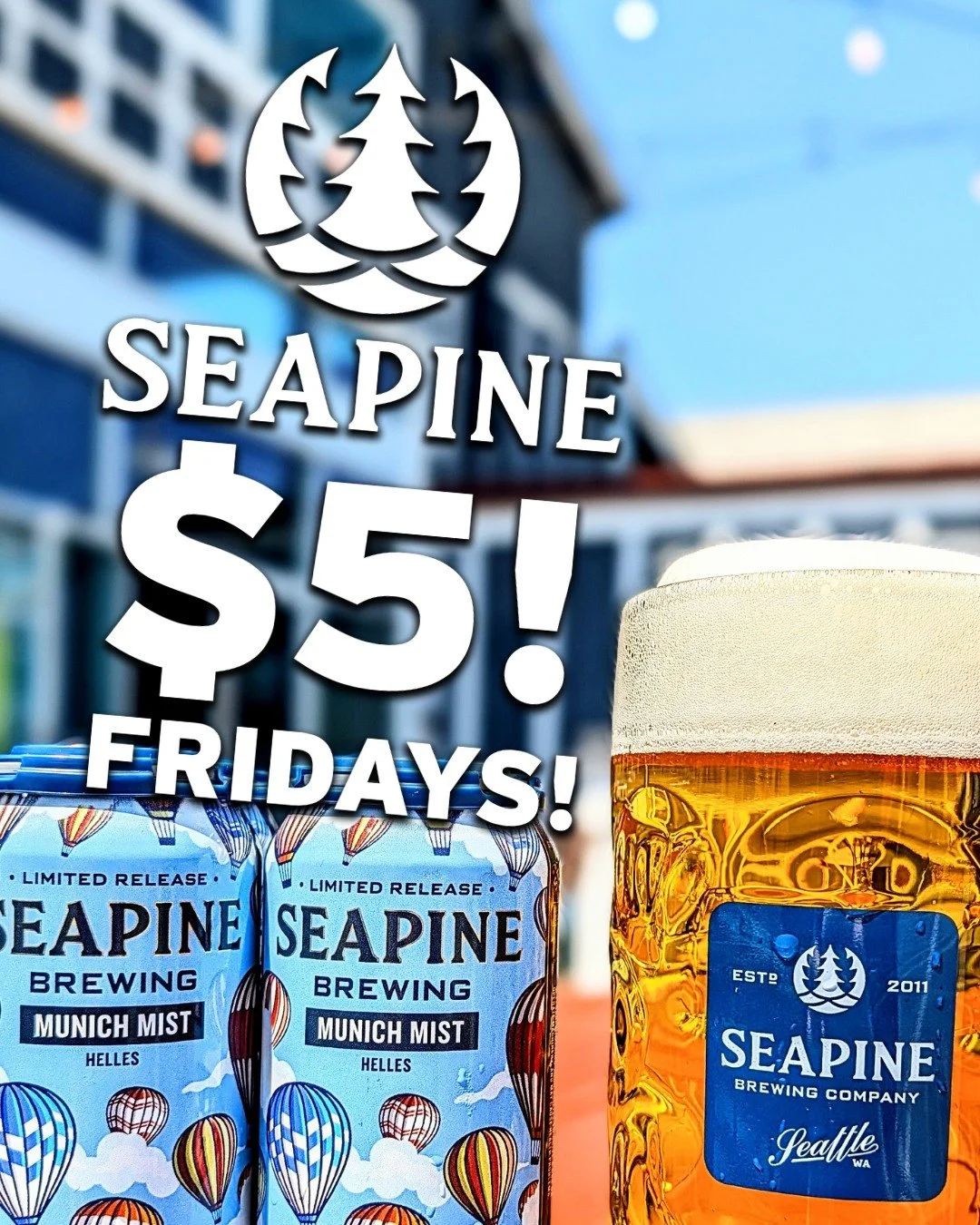Enjoy the sunshine while it's here! 
$5 steins of Munich Mist Helles lager on the patio, anyone? 🍻 #seattlecraftbeer