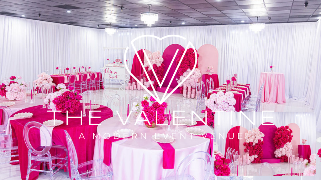 Elegant Orlando Event Venue featuring stunning pink floral arrangements and flowing white draping perfect for weddings, bridal showers, birthday party, corporate events and upscale celebrations. Located in the heart of Central Florida, our venue offers a romantic ambiance and customizable decor for unforgettable events.