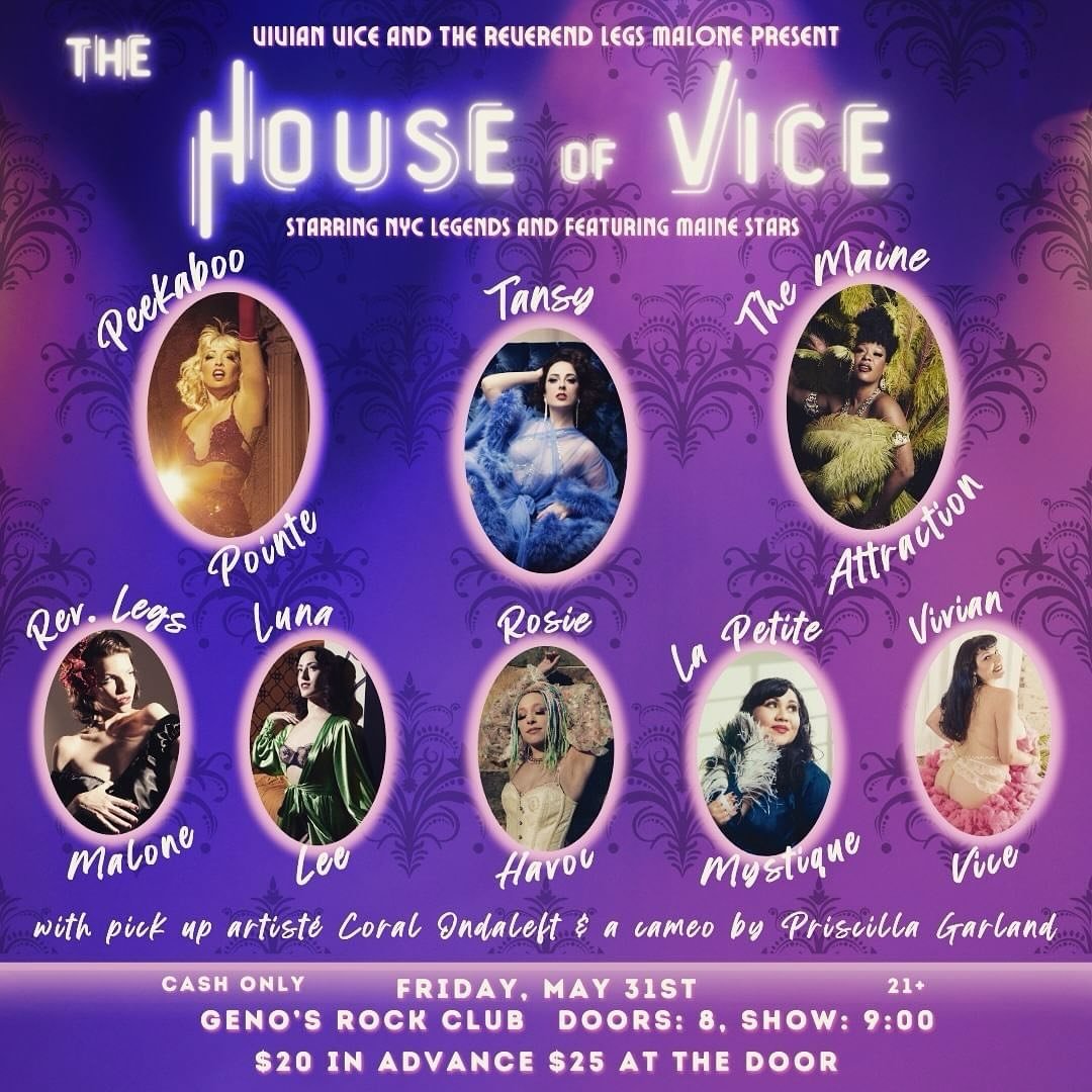 Posted @withregram &bull; @vivian_vice The House of Vice is waiting for you! I am so excited to co produce with the legendary @revlegsmalone and perform with these legends and friends! Tix in my BIO or at the door @genosrockclub_official 

Vivian Vic