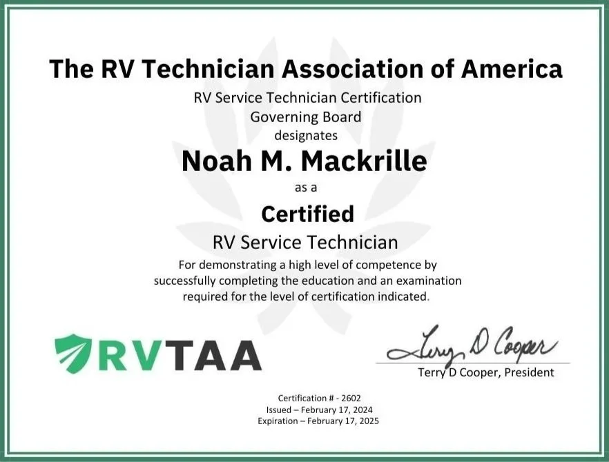 technician certificate for virtual rv help calls