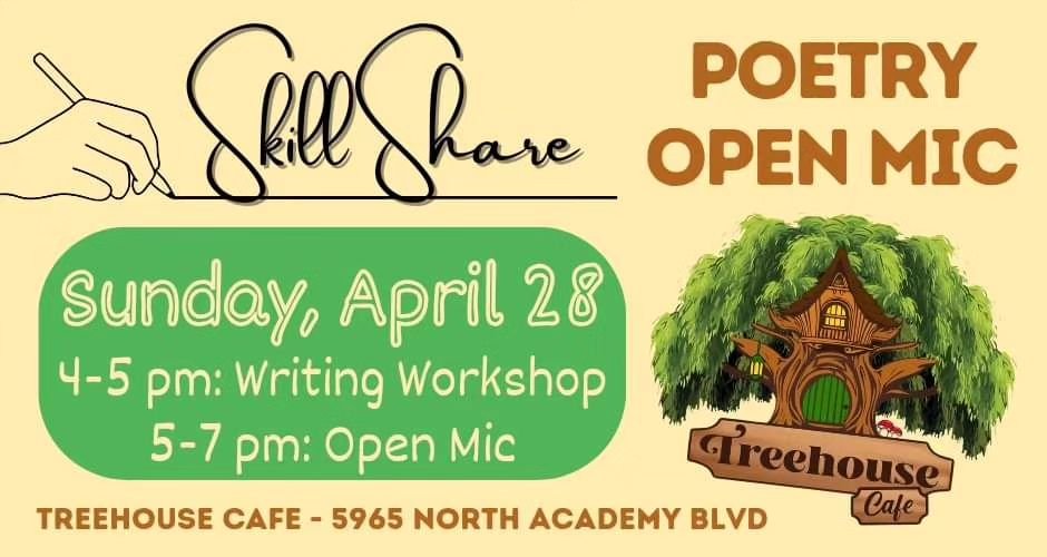 Free community event!! 

This is the first iteration of the Skillshare Poetry Open Mic. At this open mic, we will host an hour long workshop to help poets get their creative energies flowing and follow it up with an open mic where you can give your w
