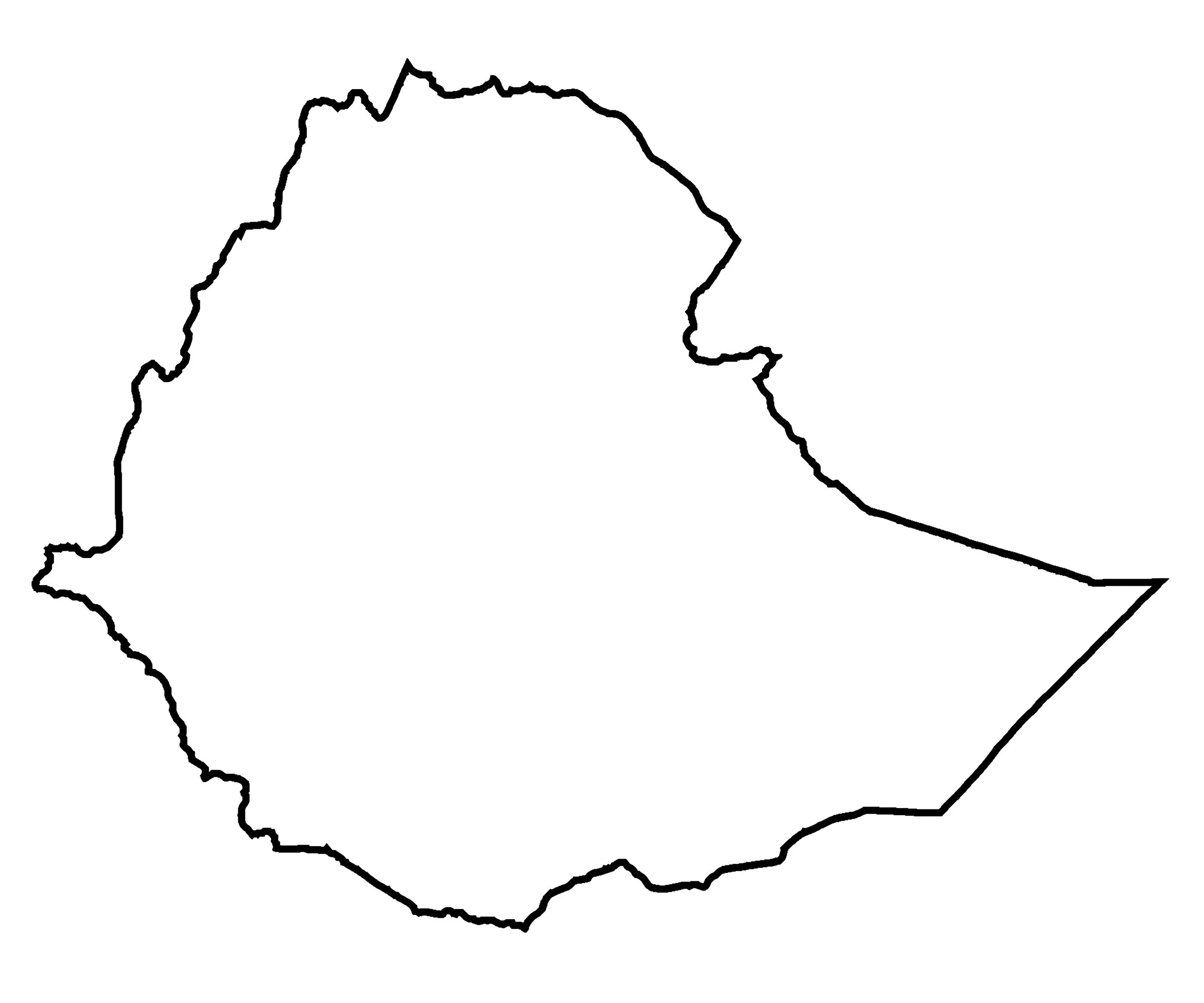 Black & white line drawing of Ethiopia