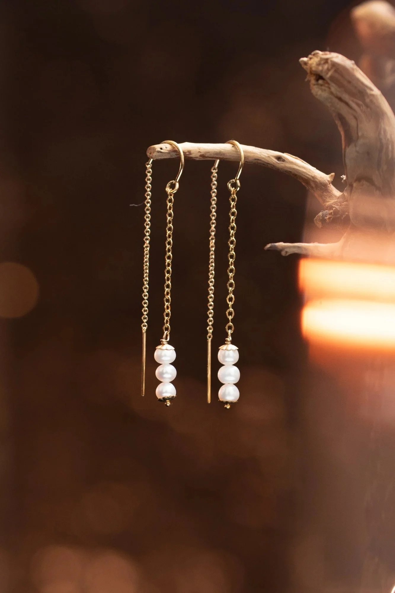 Bridal Pearl and Gold Threader Earrings