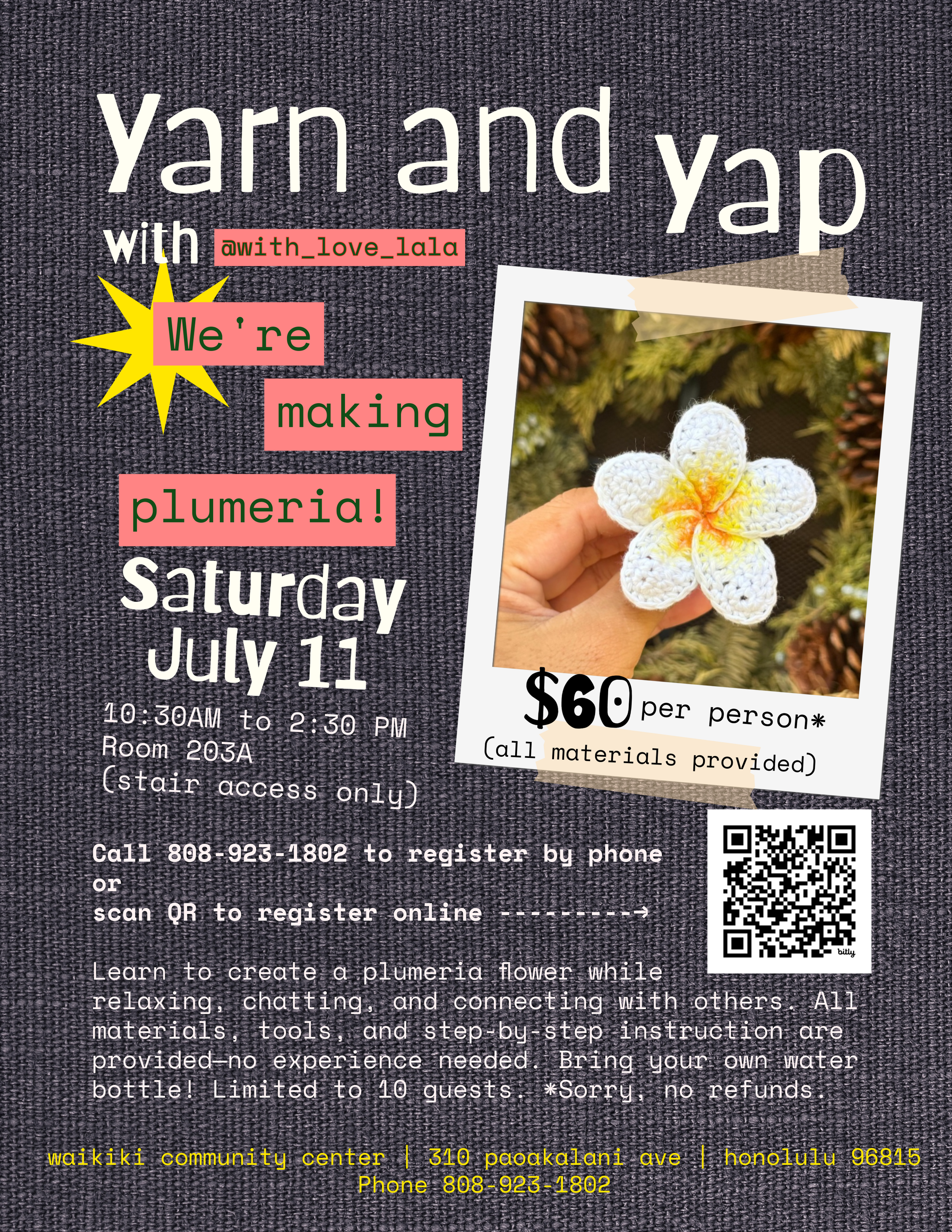Plumeria Yarn&Yap Workshop