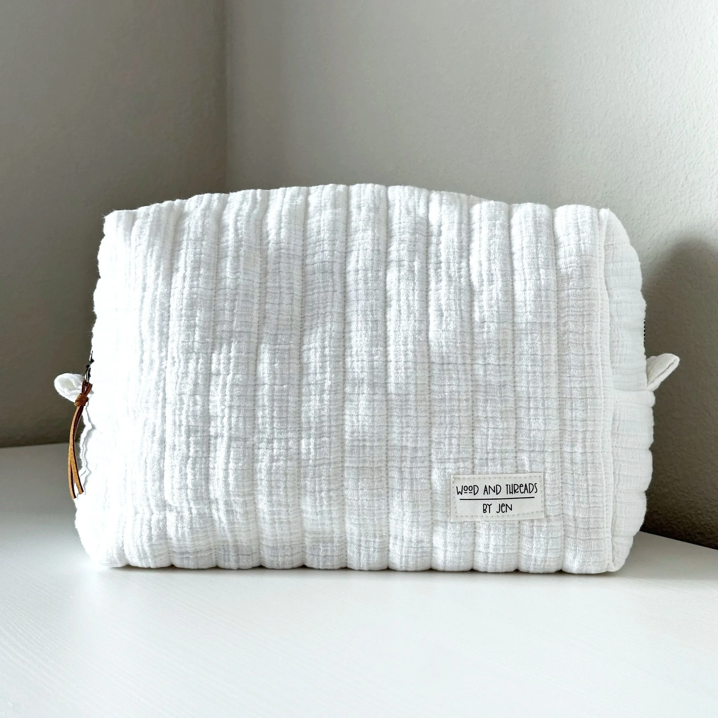 White Quilted Boxy Pouch - Large