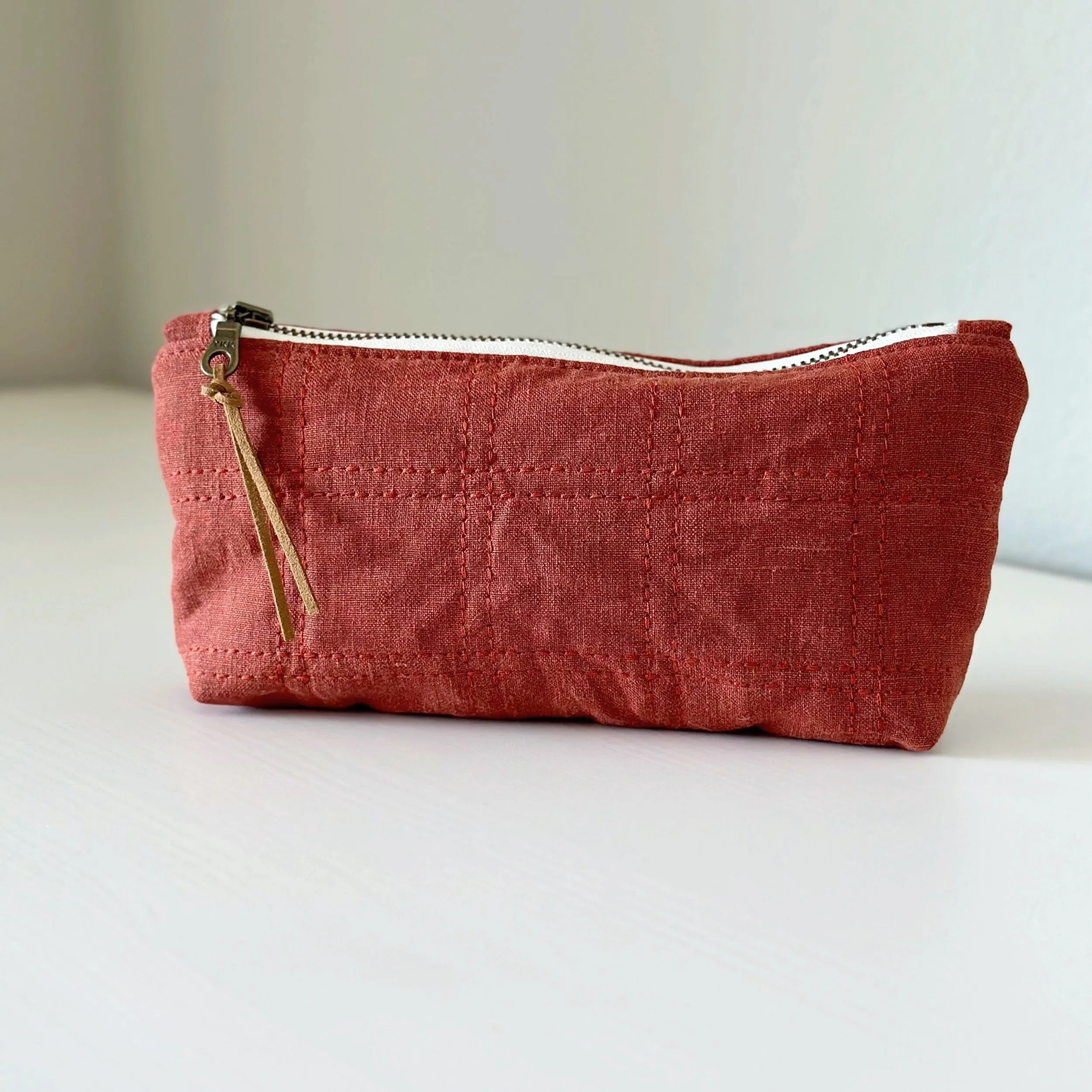 Brick Quilted Linen Zipper Pouch