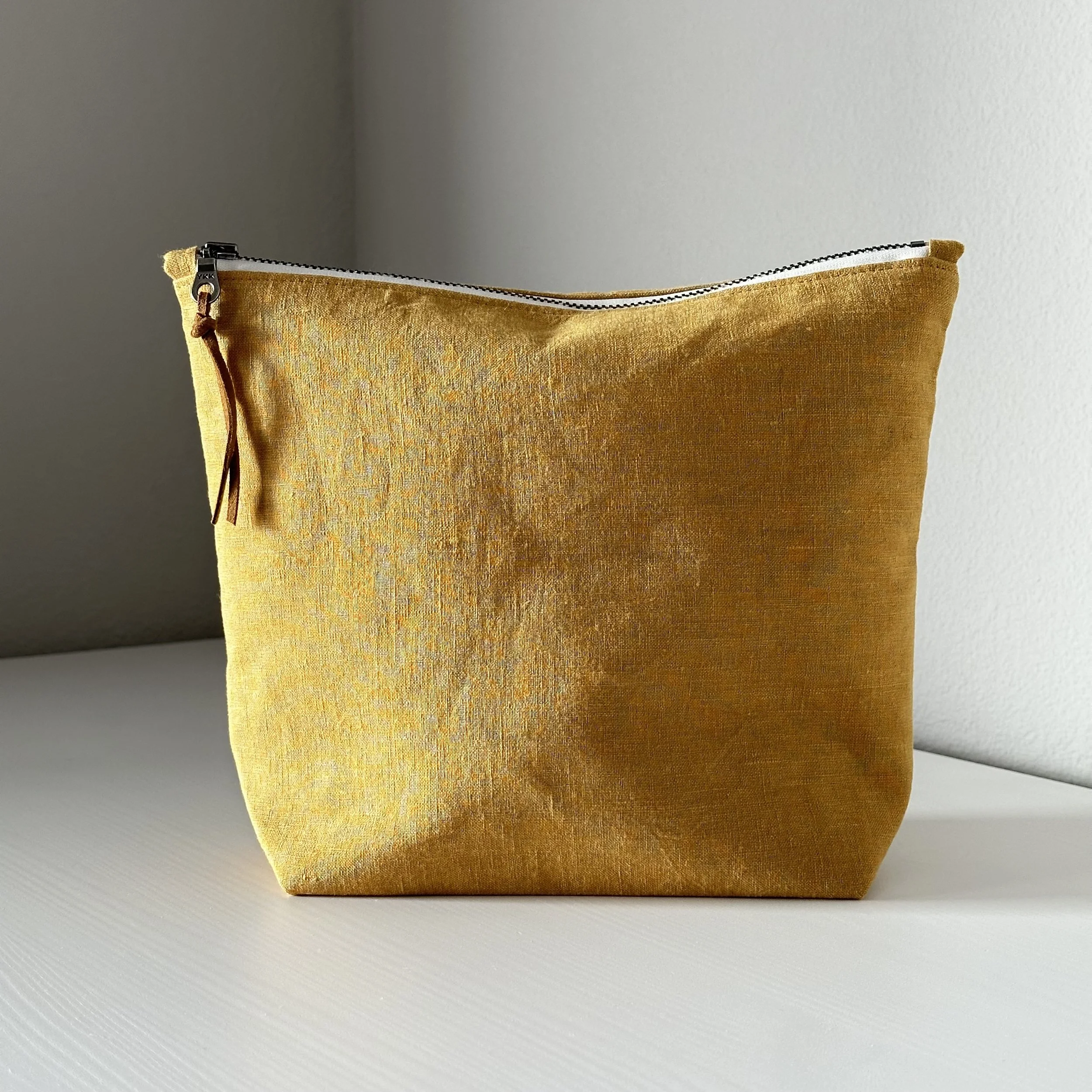 Mustard Linen Zipper Bag - Large