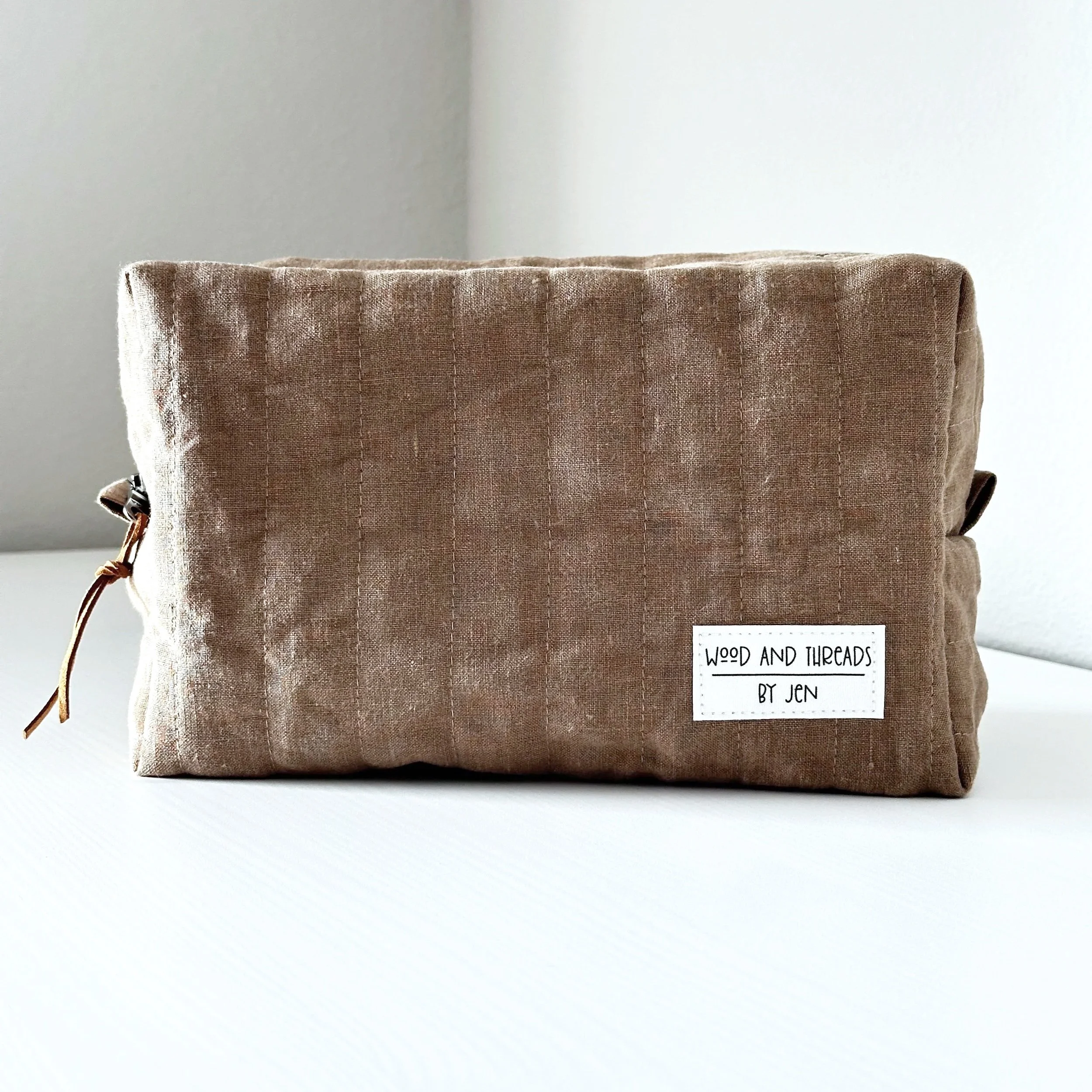 Taupe Quilted Boxy Pouch -Medium