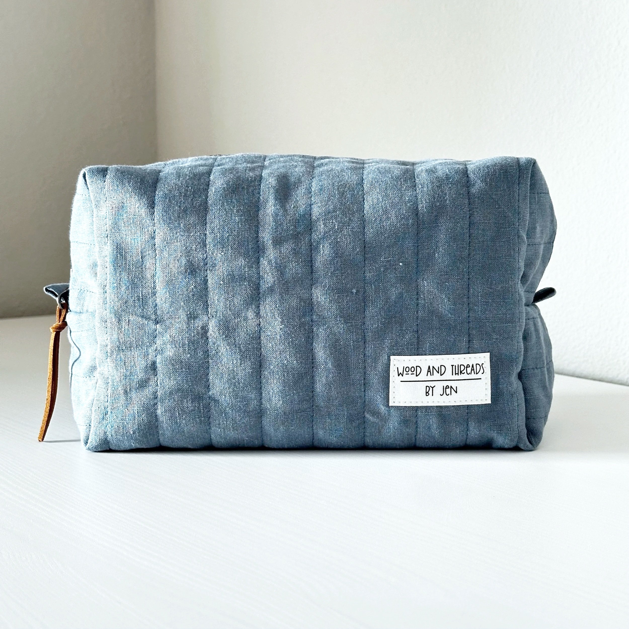 Dusty Blue Quilted Boxy Pouch - Medium