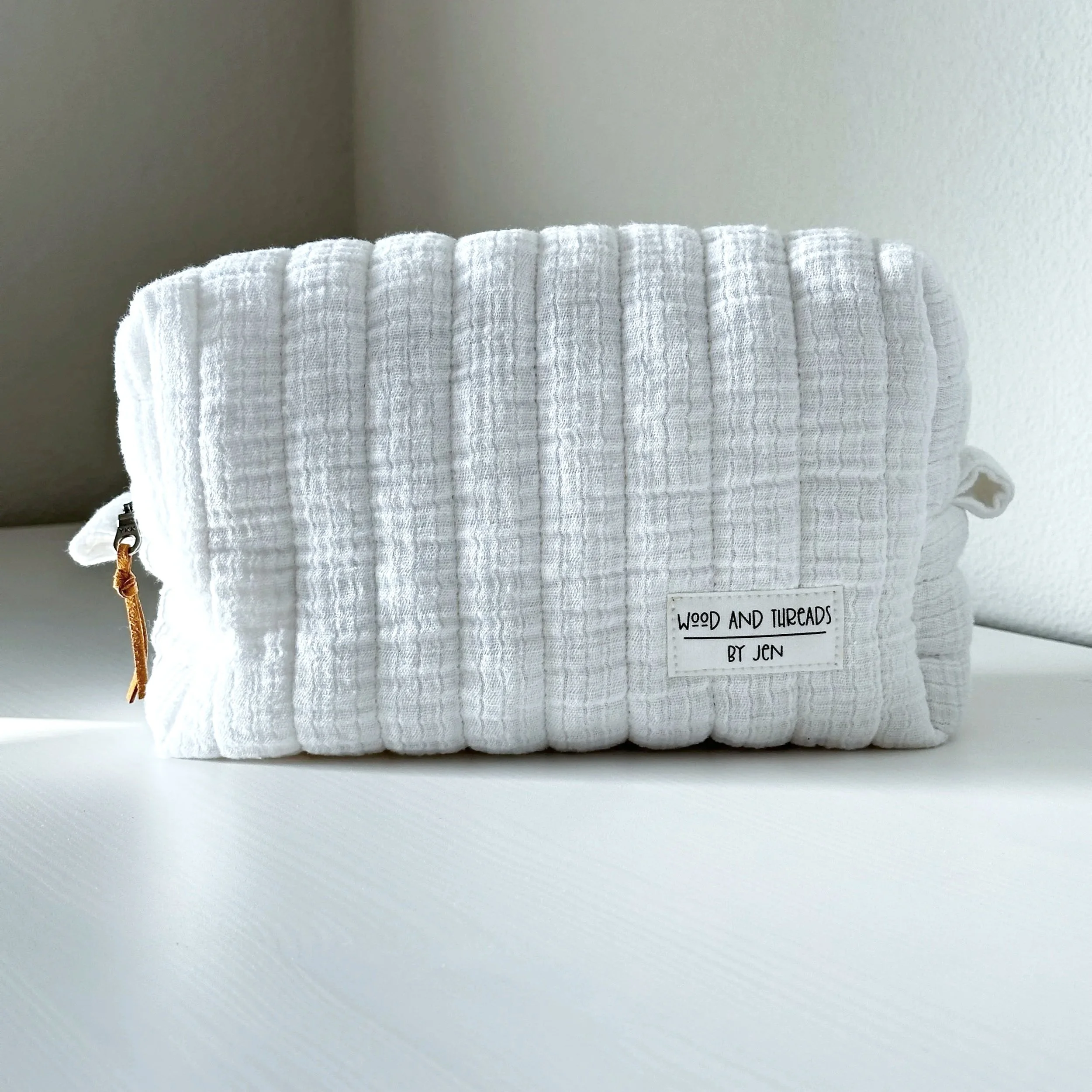 White Quilted Boxy Pouch - Medium