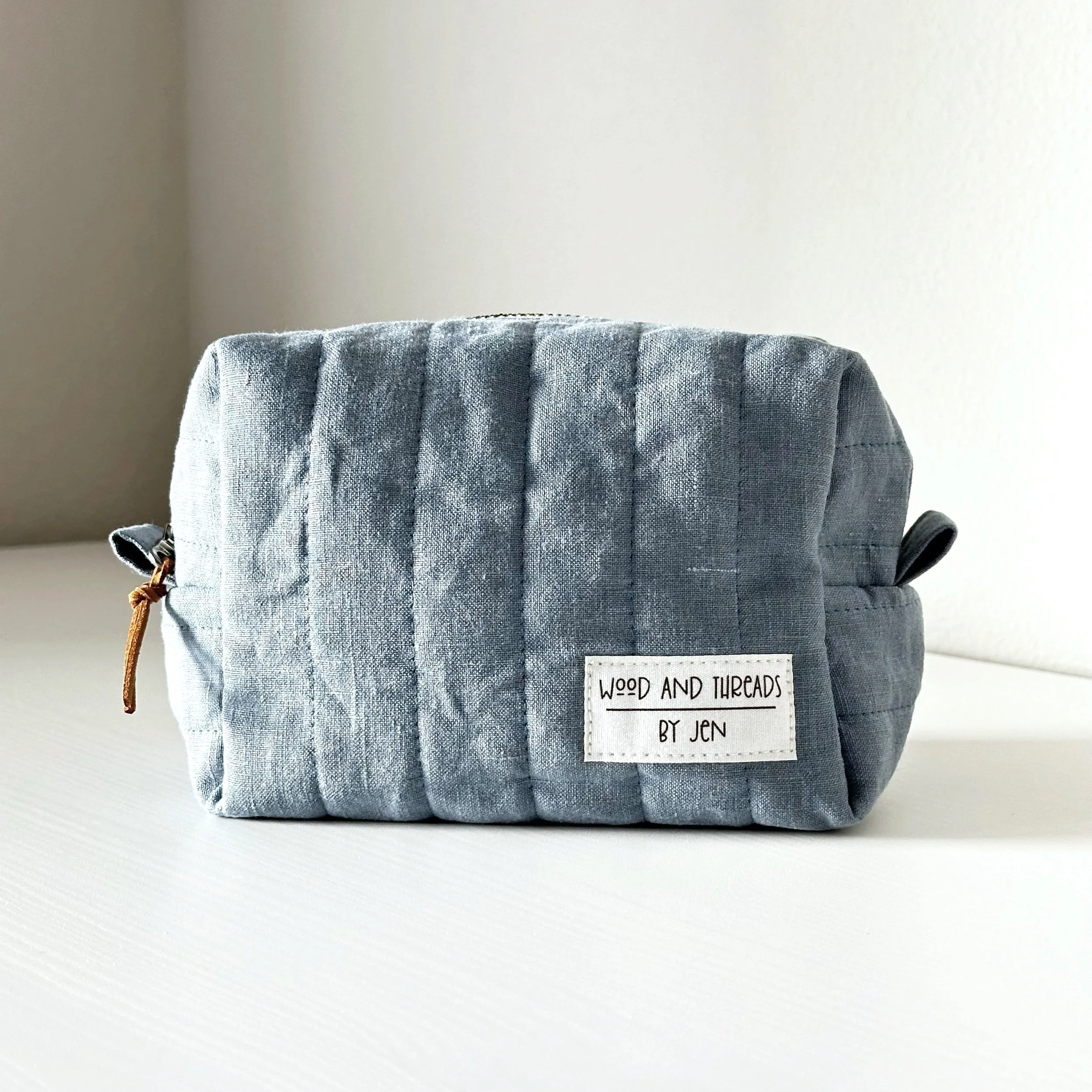Dusty Blue Quilted Boxy Pouch - Small