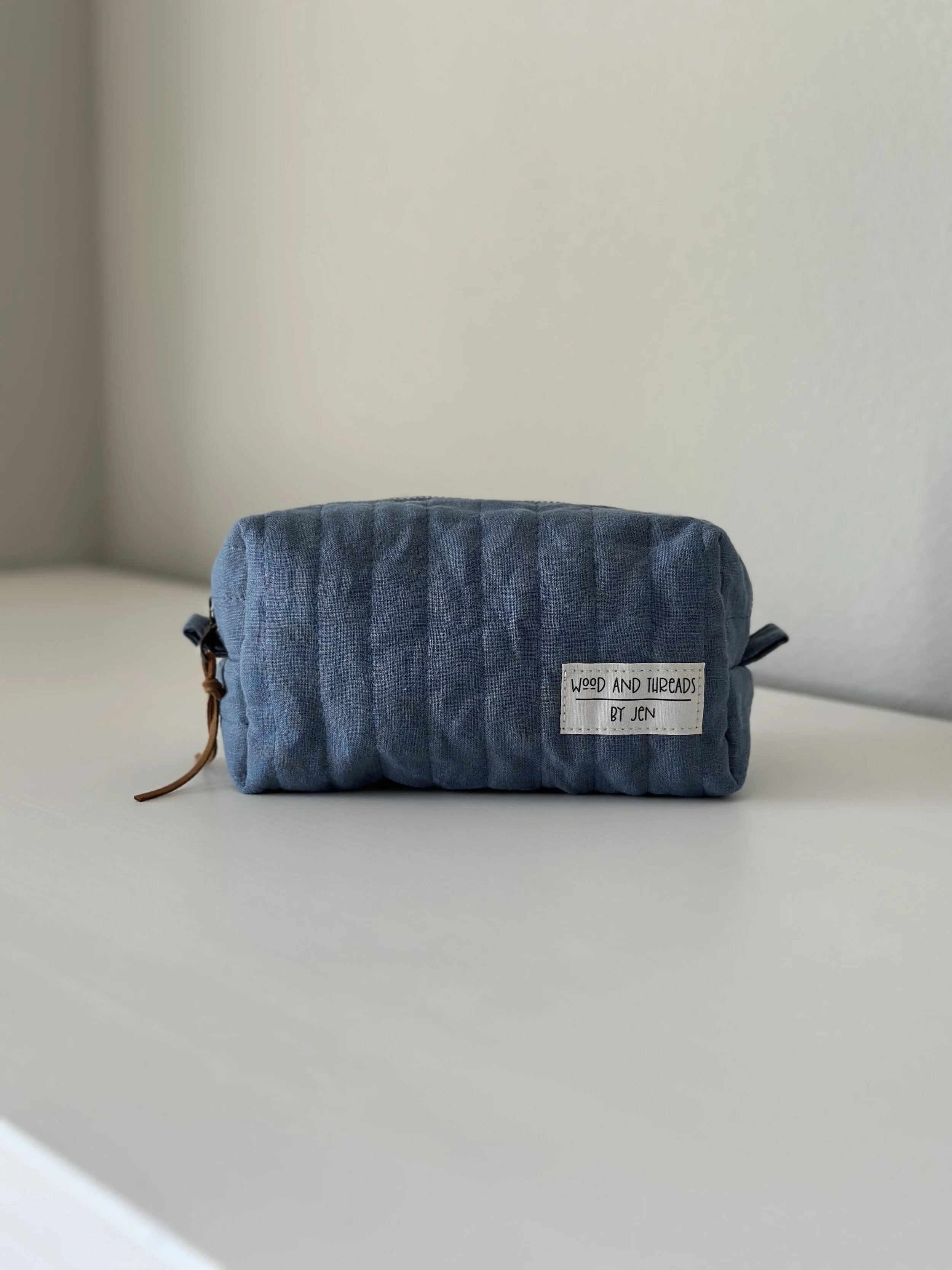 Dusty Blue Quilted Boxy Pouch - Small