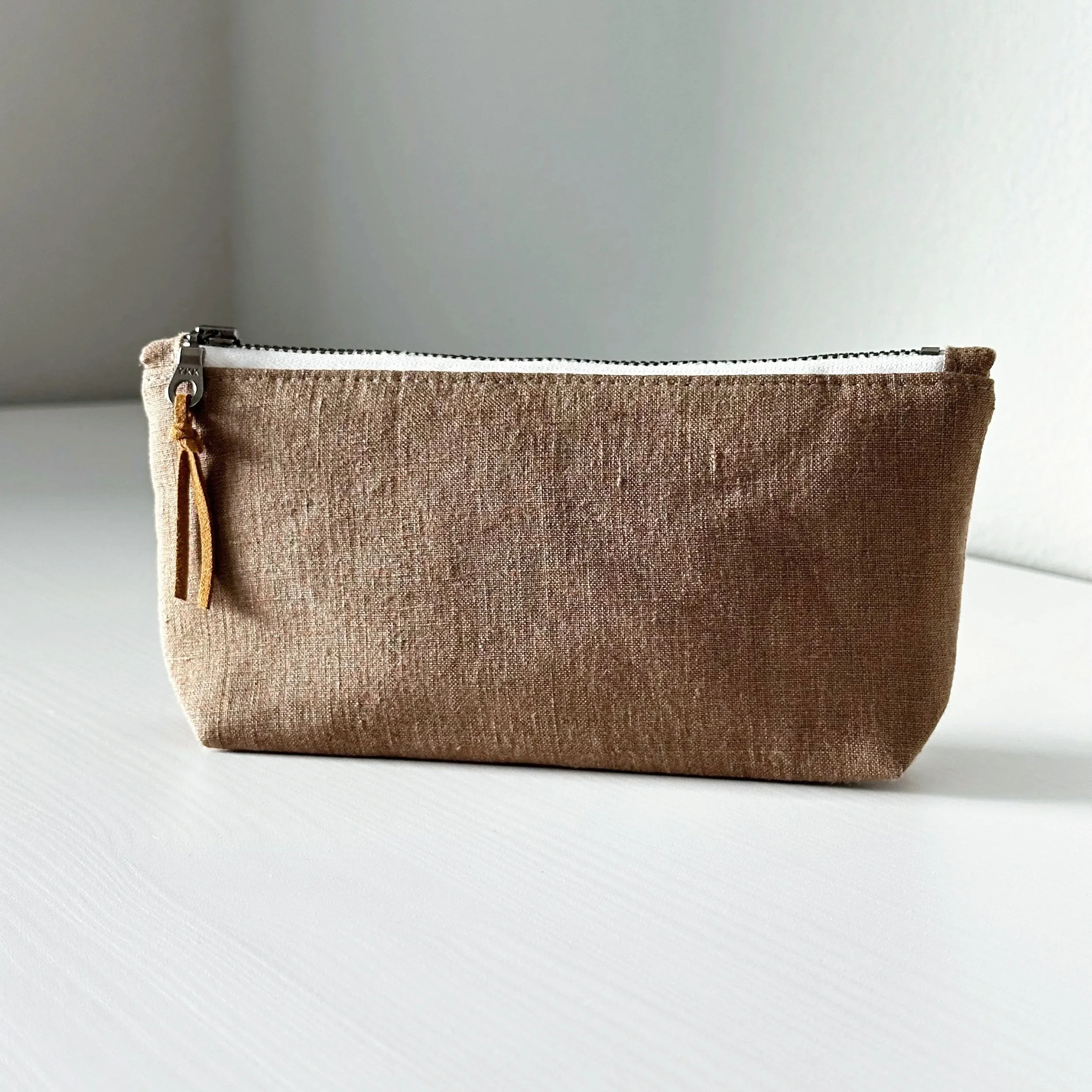 Taupe Linen Zipper Pouch