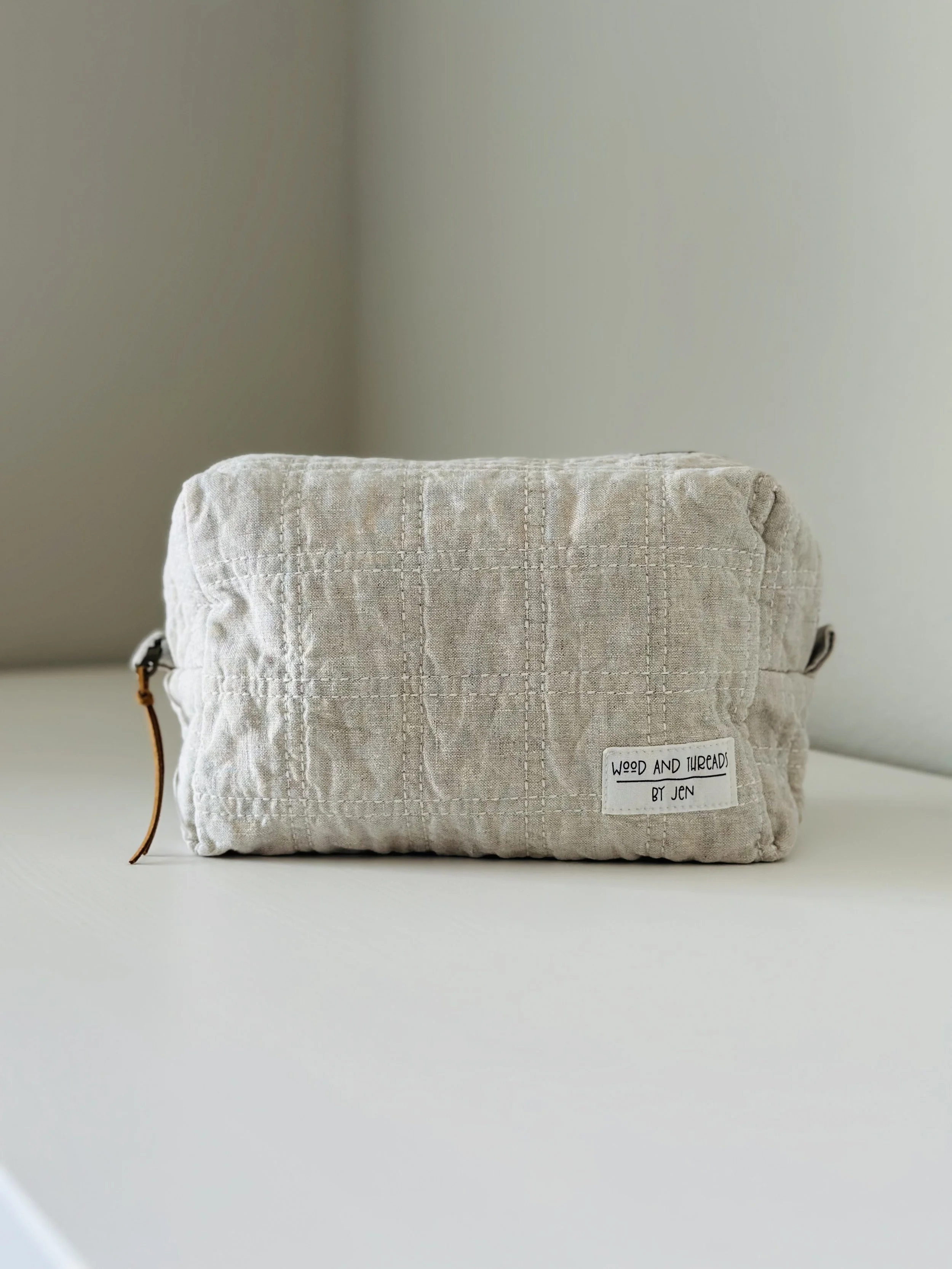 Oat Quilted Boxy Pouch - Medium
