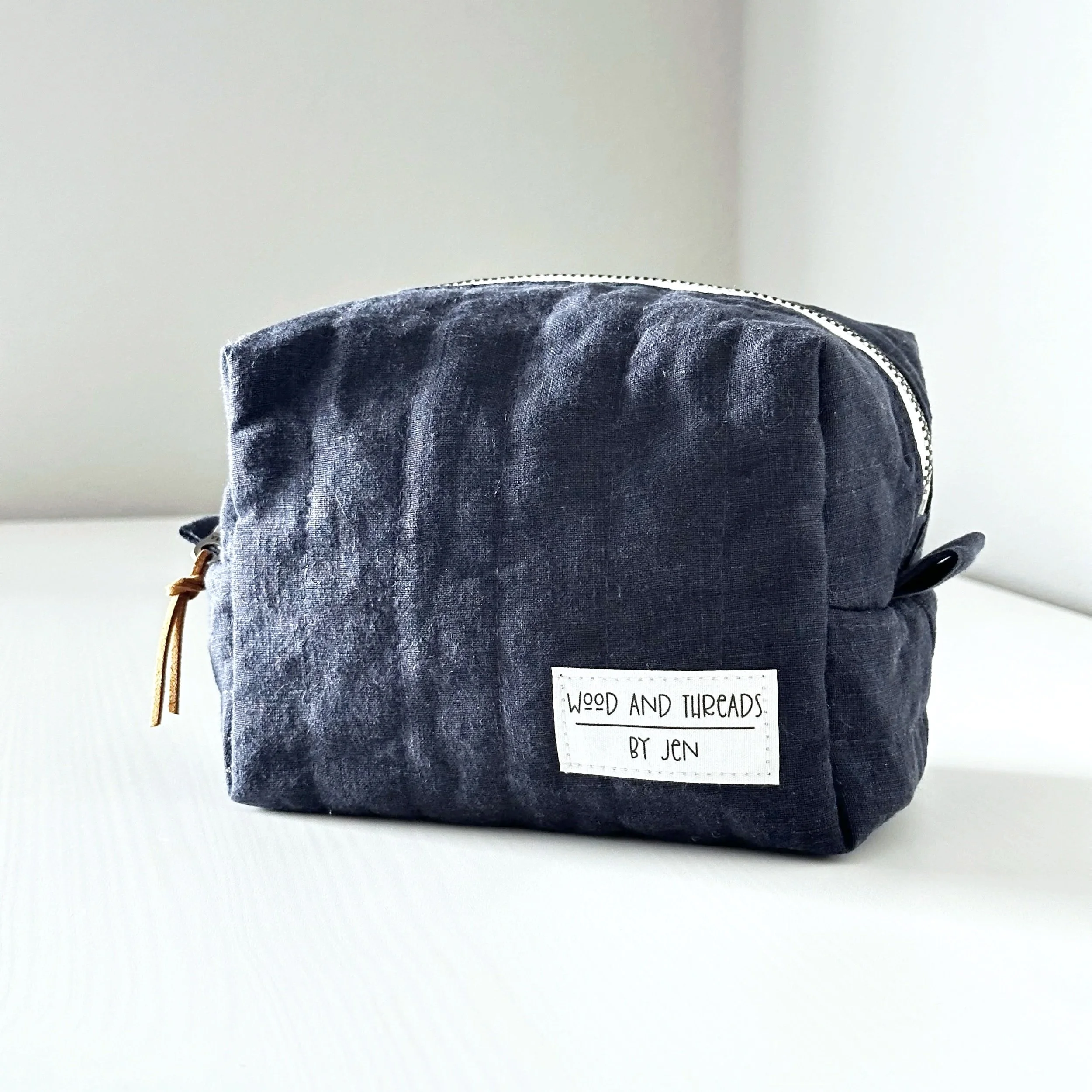 Navy Quilted Boxy Pouch - Small