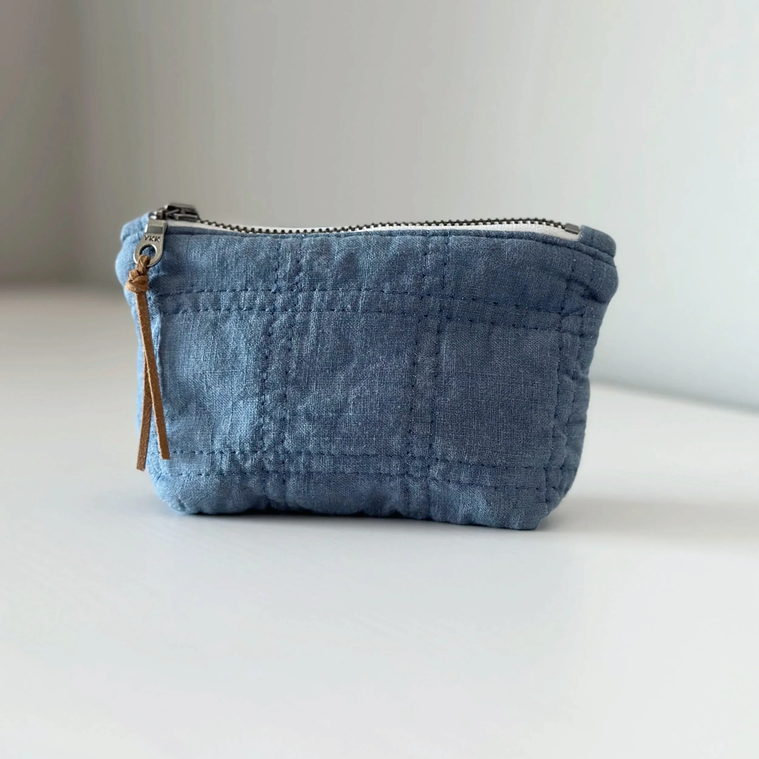 Dusty Blue Quilted Linen Coin Pouch